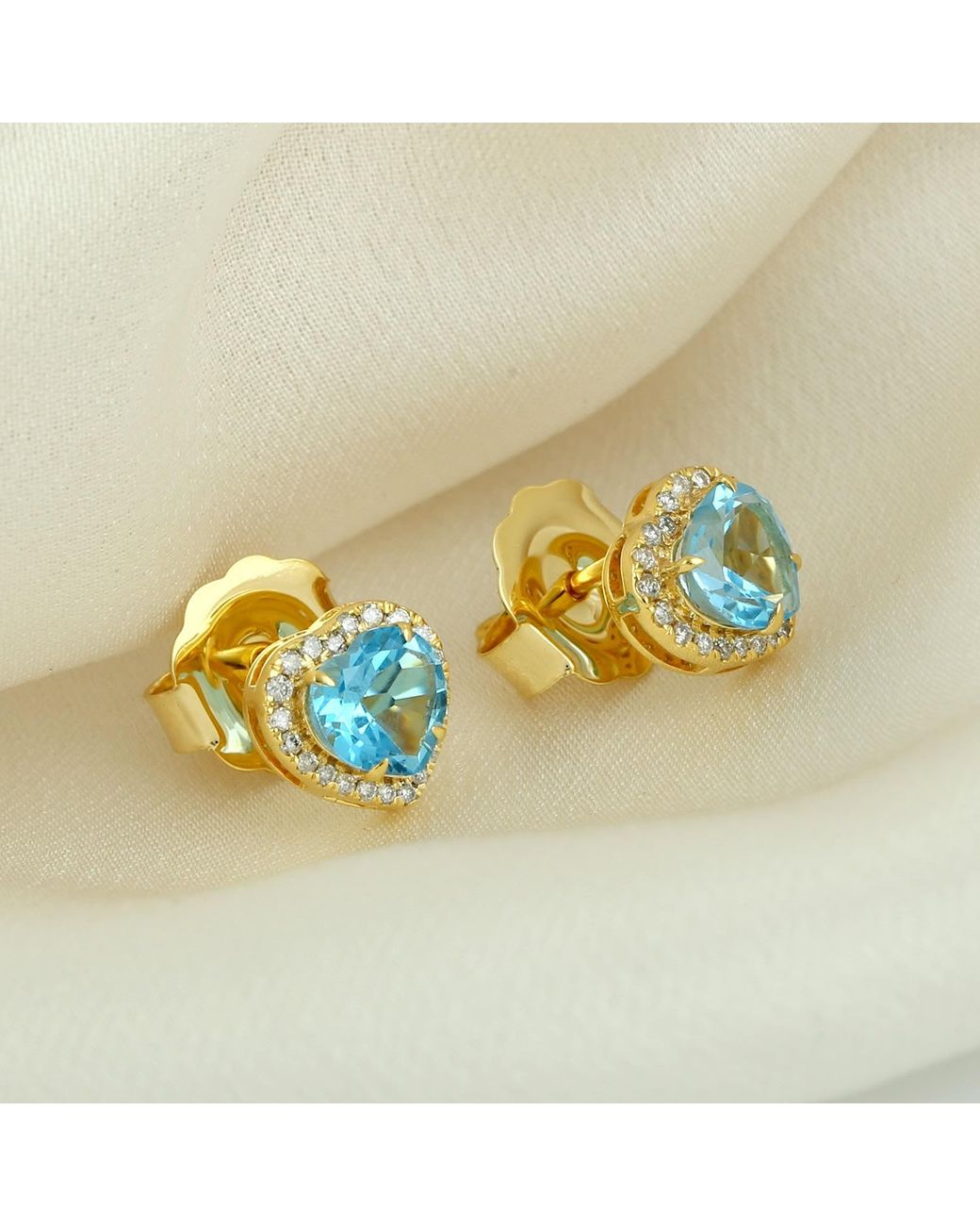 Artisan Metallic 14K Topaz & Diamond Heart Stud Earrings