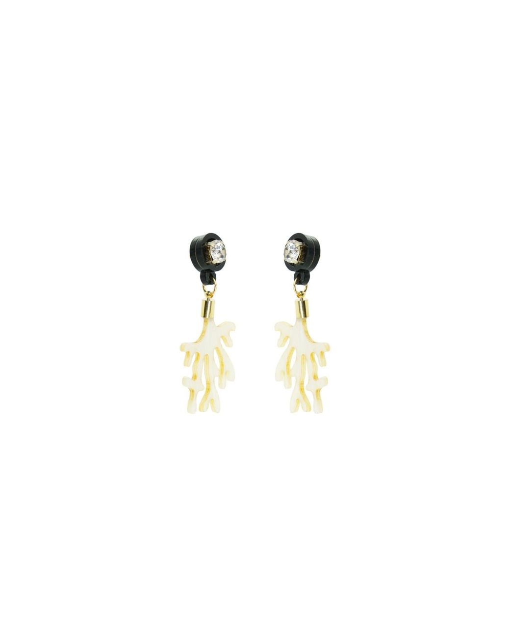 Gissa Bicalho White Acrylic Handmade Earring Coral And Strass Nacre