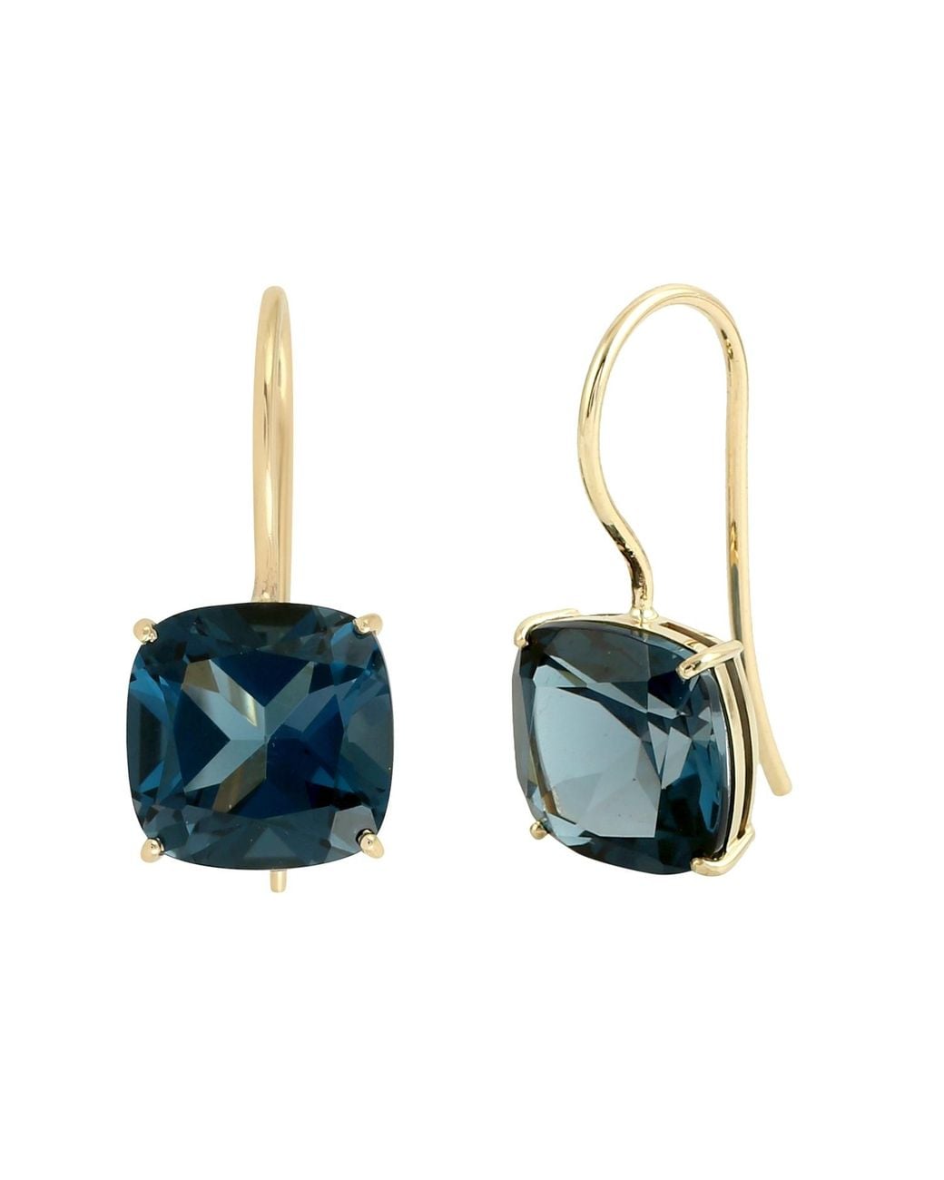 Artisan Green 14K London Topaz Cushion Cut Ear Hook Earrings