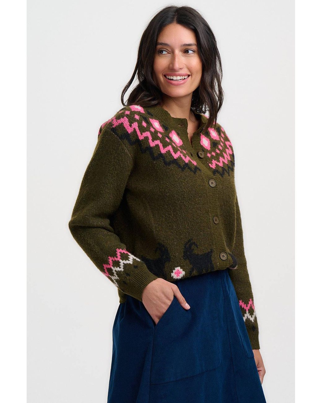 Sugarhill Black Olana Cardigan Goat Fairisle
