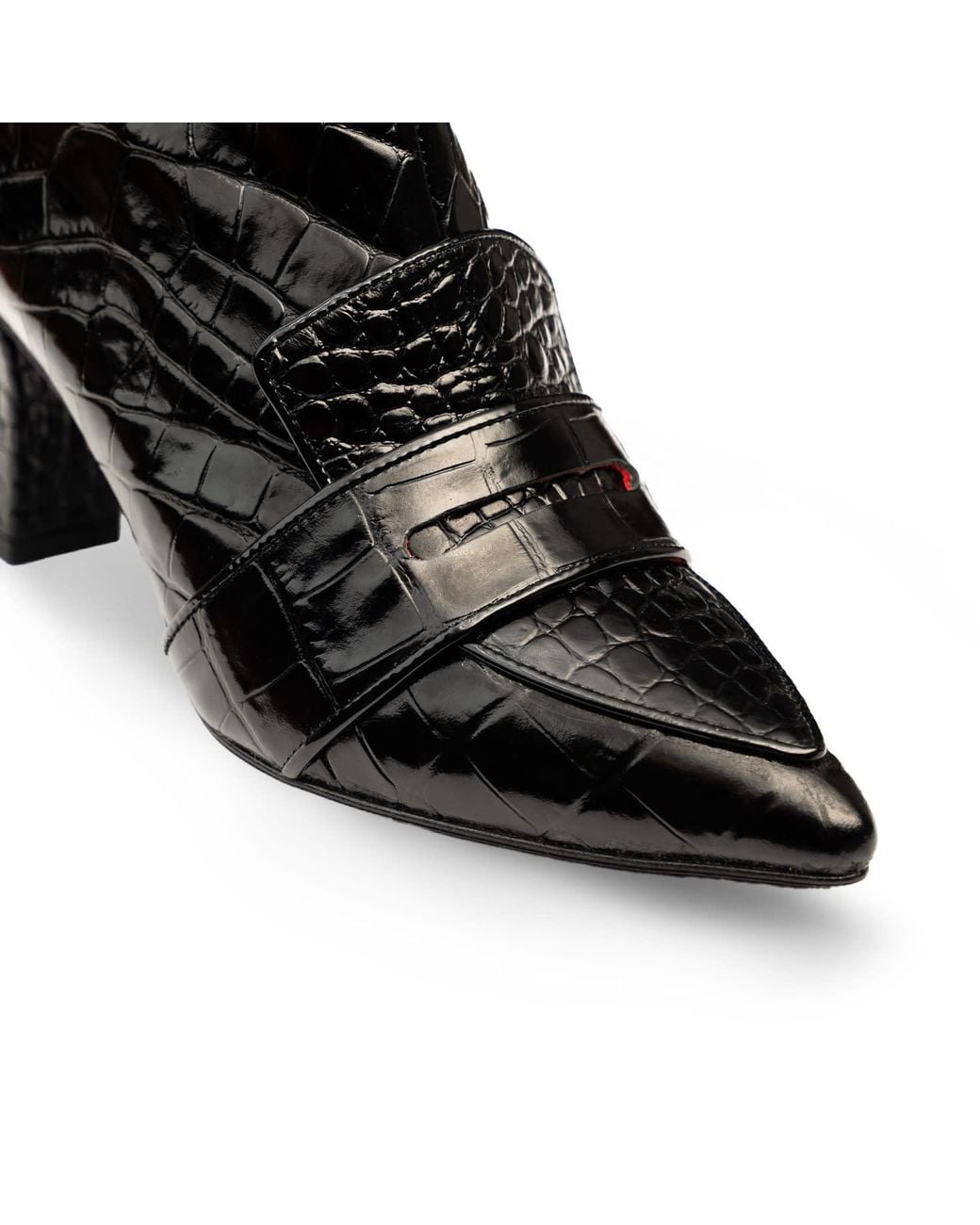 Rosamund Muir London Black Luciana Shiny Crocodile Print Loafer Boots