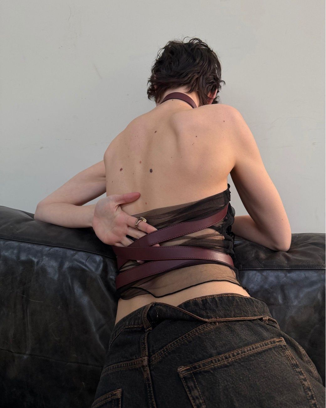 GYUNIA Black Eva Harness Belt Burgundy Leather