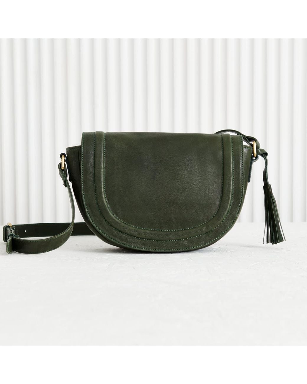 VIDA VIDA Green Luxury Soft Leather Saddle Bag With Tassel