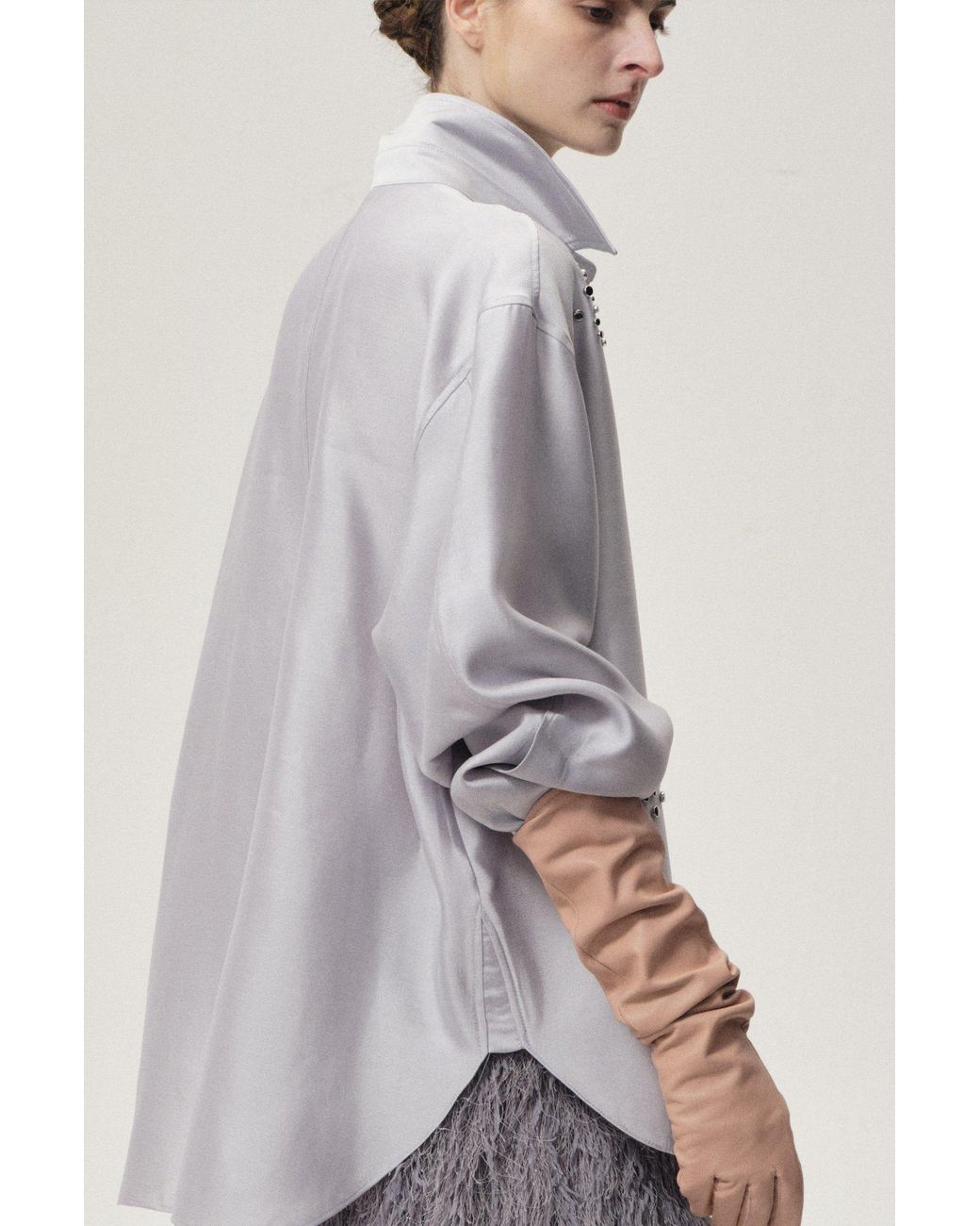 FRONT ROW SHOP Gray Stud-Embellished Shirt Pale