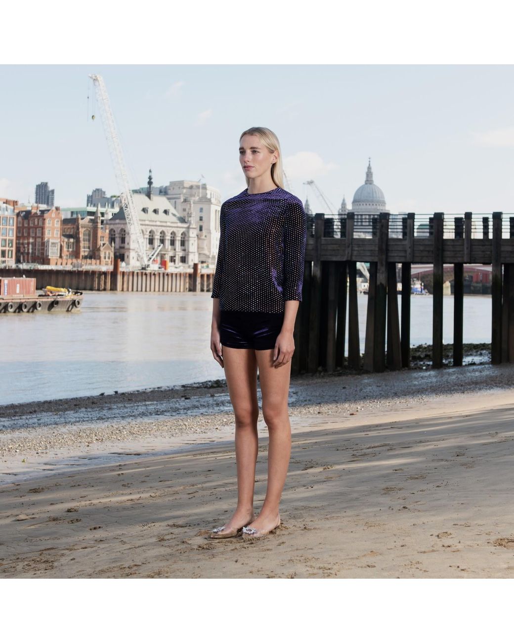 RUE AGTHONIS Blue Vigne Shorts