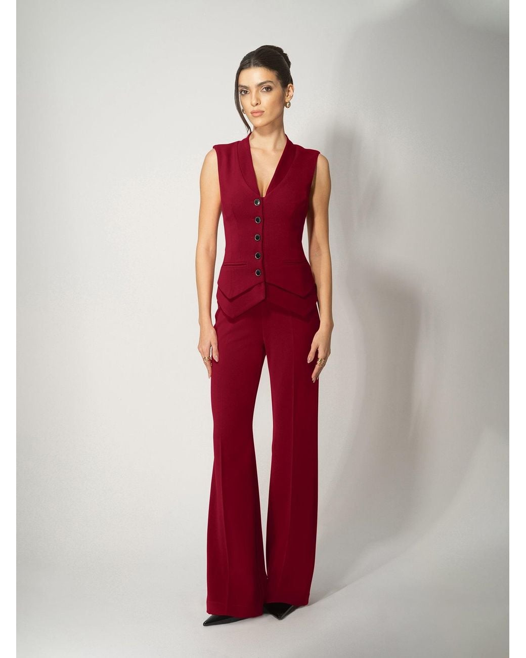 Tia Dorraine Red Fitted Waistcoat & Trousers Set