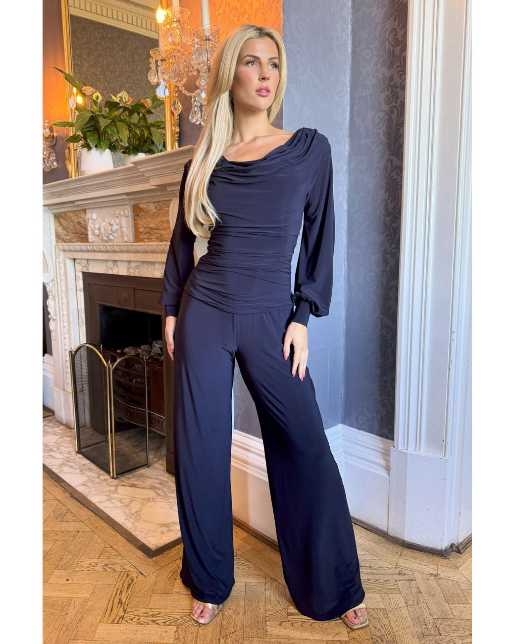 Atom Label Blue Indium Jumpsuit With Bell Sleeve
