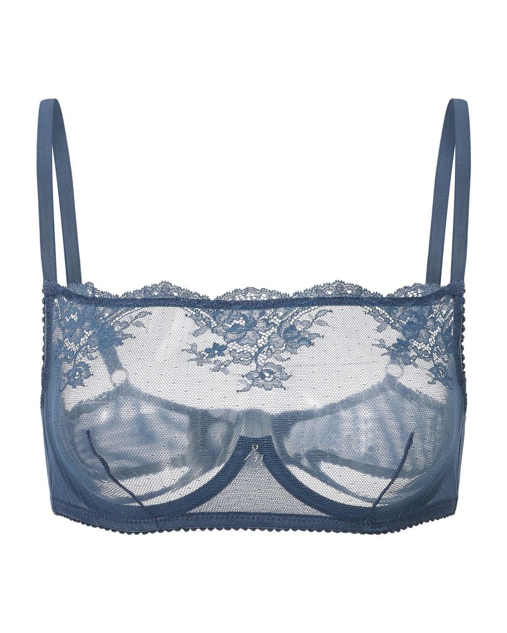 Amour D'agnette Blue Kim High Neck Sheer Lace Underwire Bra- Jeans