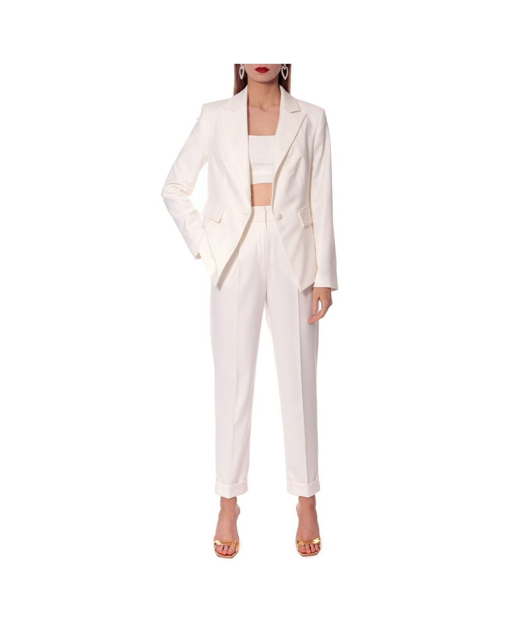 AGGI by HALEWSKI White Kelly Aesthetic Tailored Trousers With Cuffs