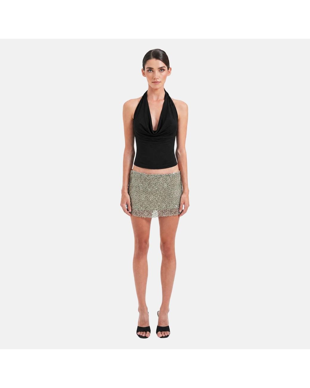 OW Collection Black Merle Draped Top