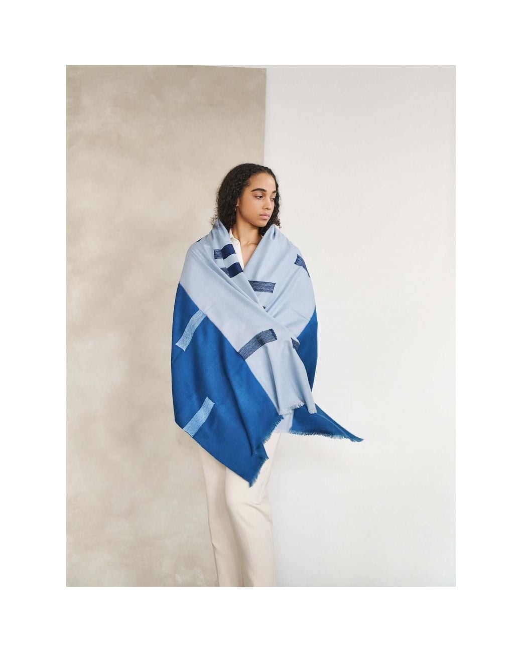 Variously Blue Harbor Hand Embroidered Modern Artisanal Scarf