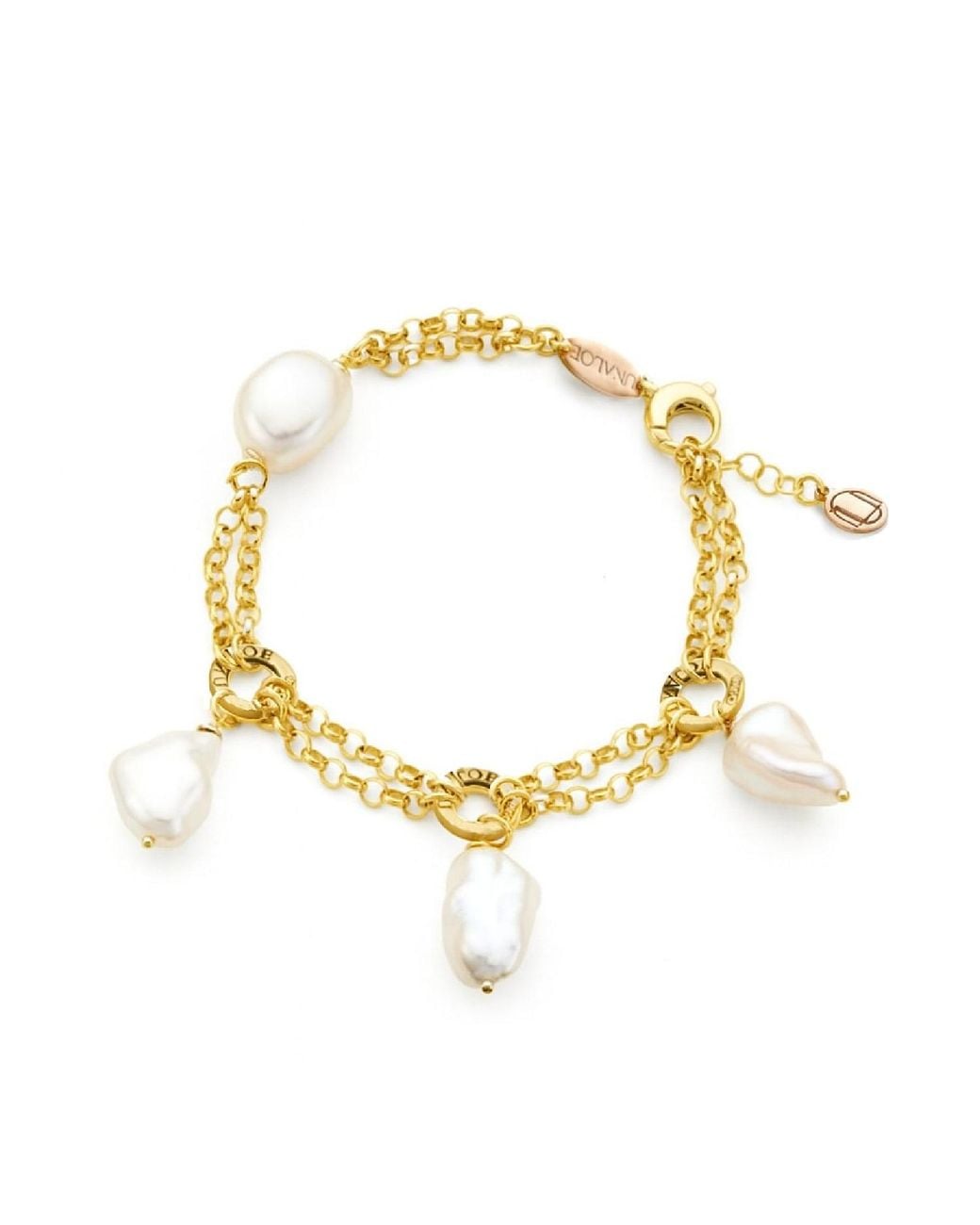 Unaloe Metallic Vermeil Sterling Double Chain Pearl Bracelet For – Elegant Statement Jewelry