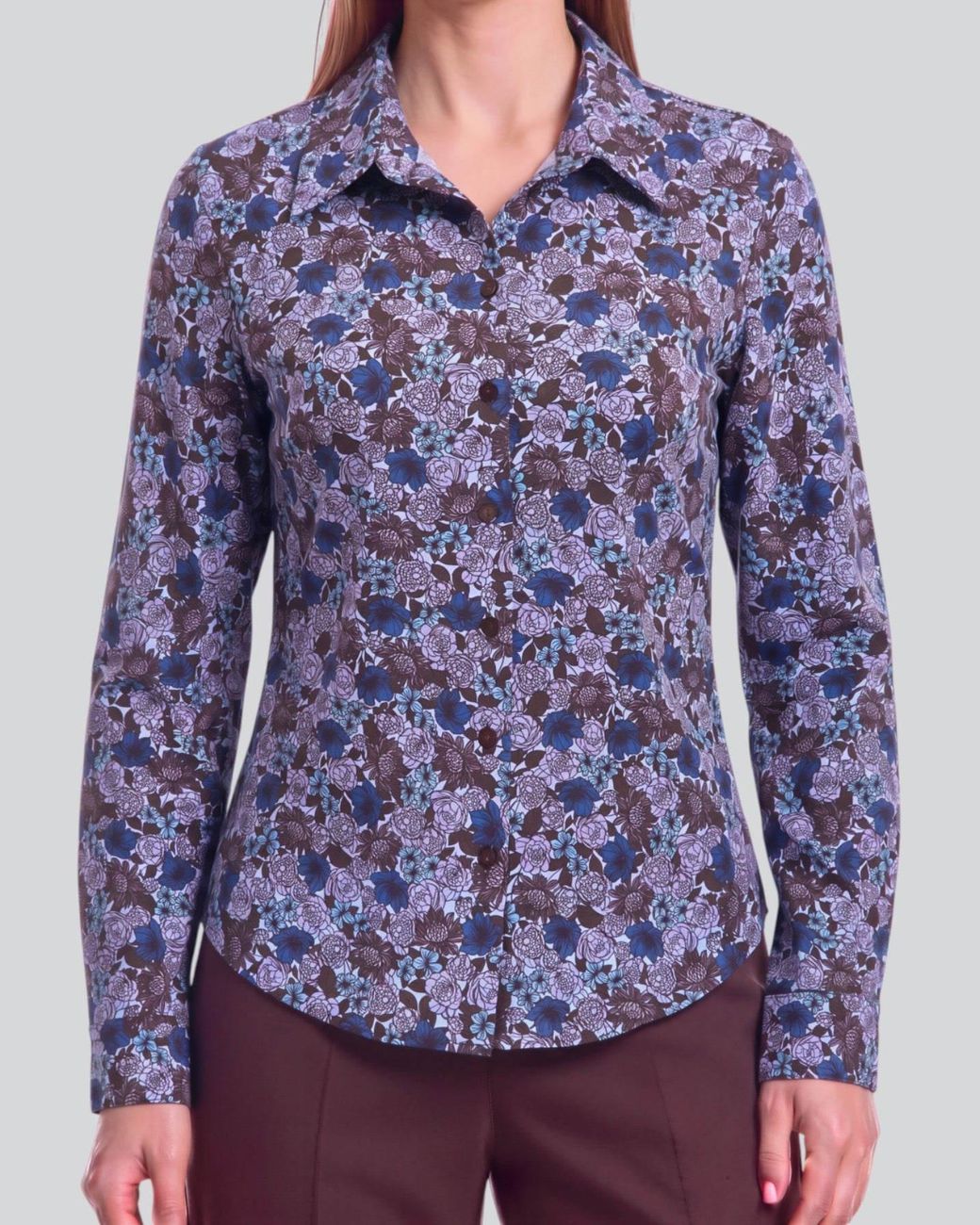 Lords of Harlech Blue Stephanie Ternberg Floral Brownie Lyocell Stretch Long-Sleeve Shirt