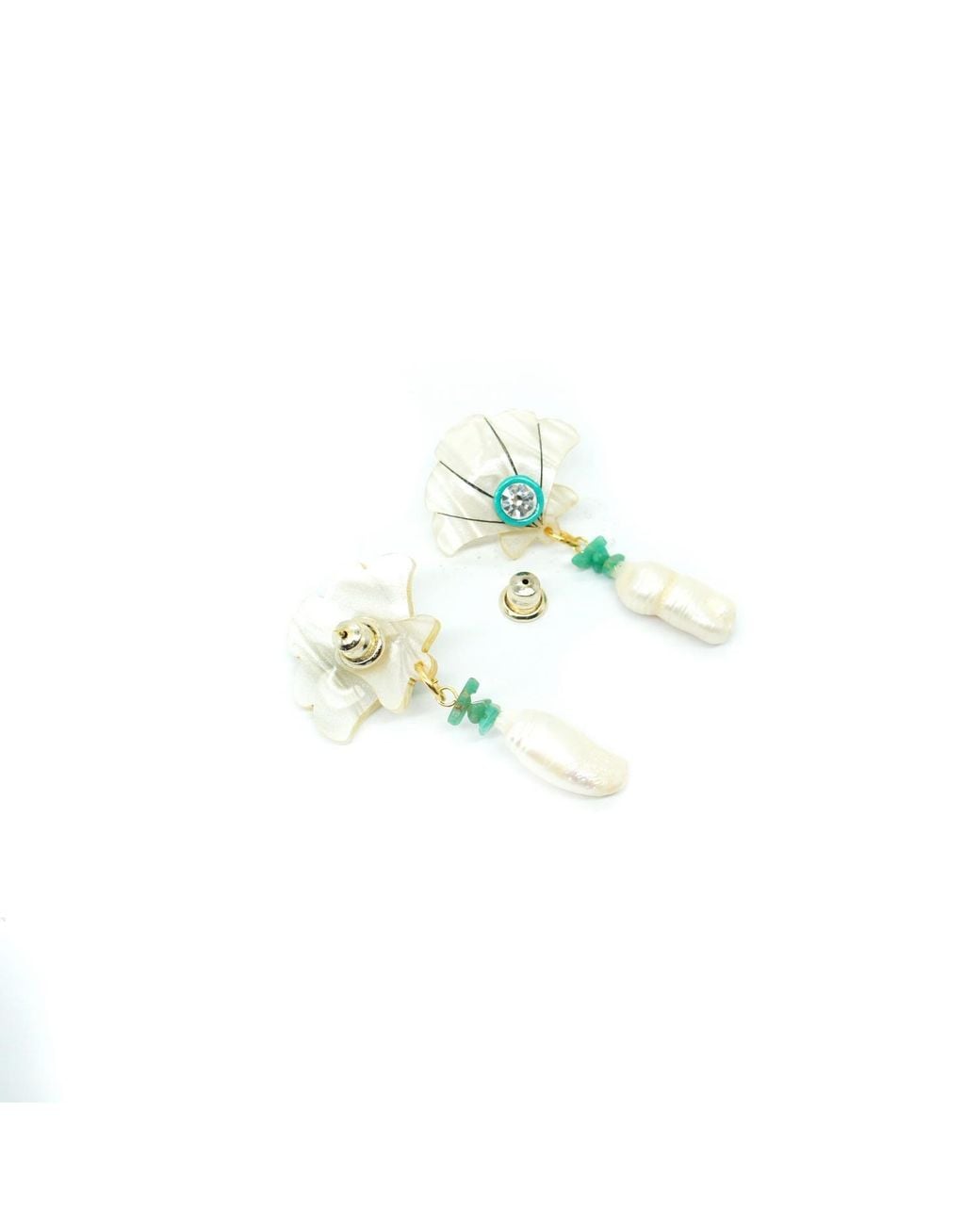 Gissa Bicalho Blue Handmade Earring Shell And Pendant Pearl