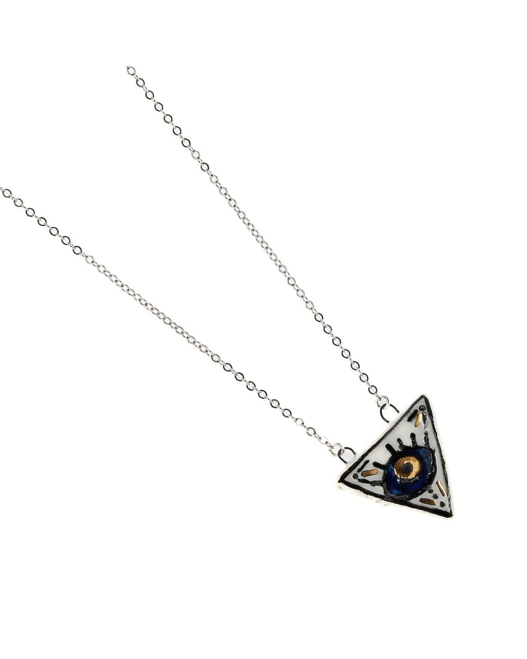 Ebru Jewelry Metallic Talisman Evil Eye Hand Painted Charm Necklace