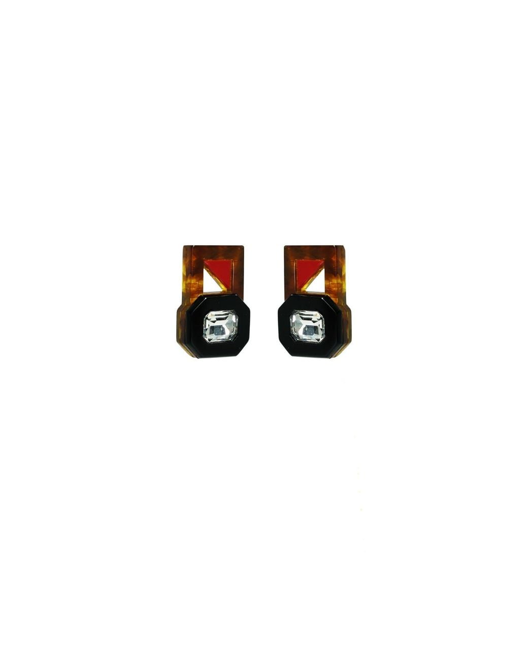 Gissa Bicalho Black Handmade Acrylic Earring P Deco Octogonal Cut Stone Caramel Granite