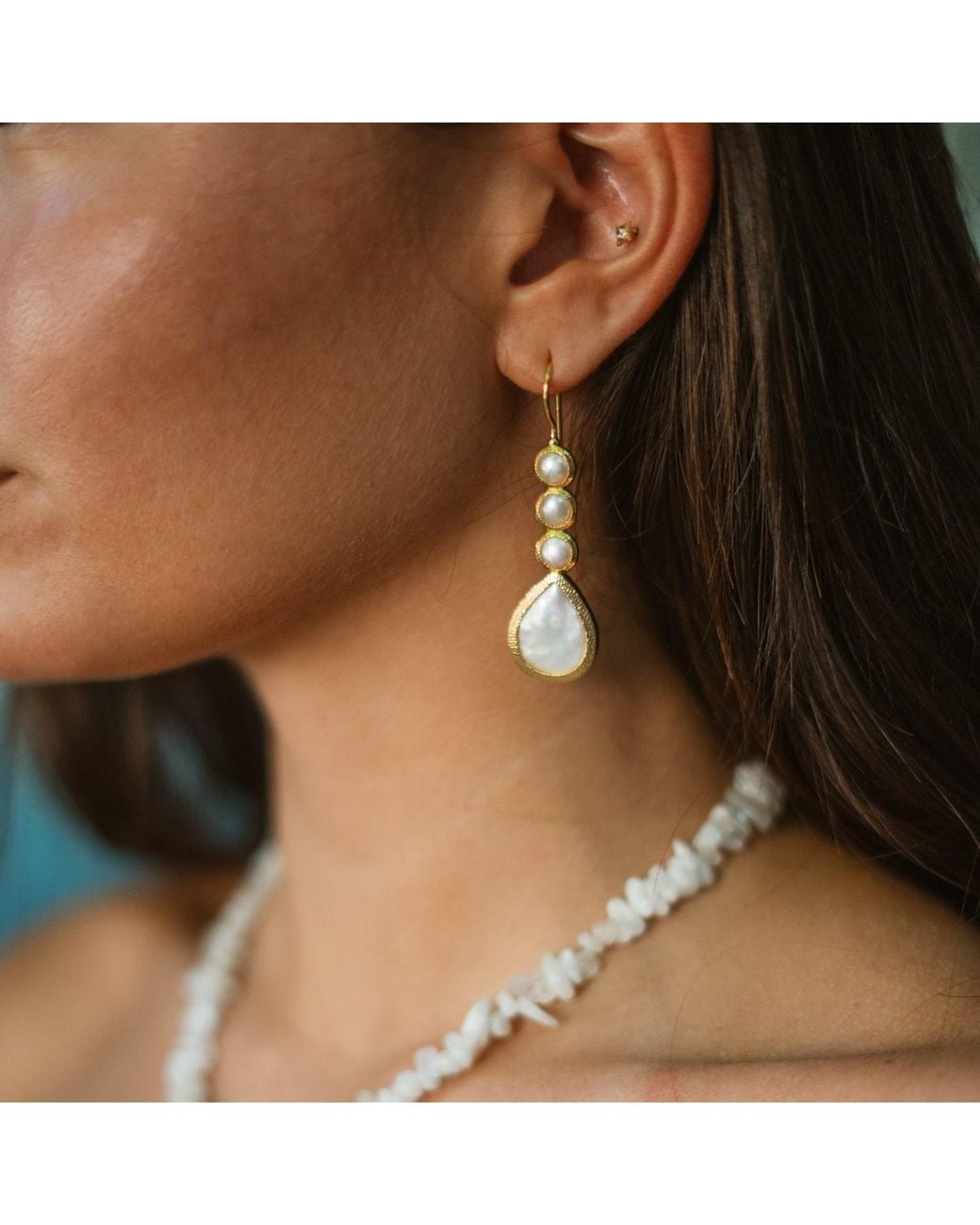 Ebru Jewelry Metallic Cleopatra Pearl Cascade Drop Earrings