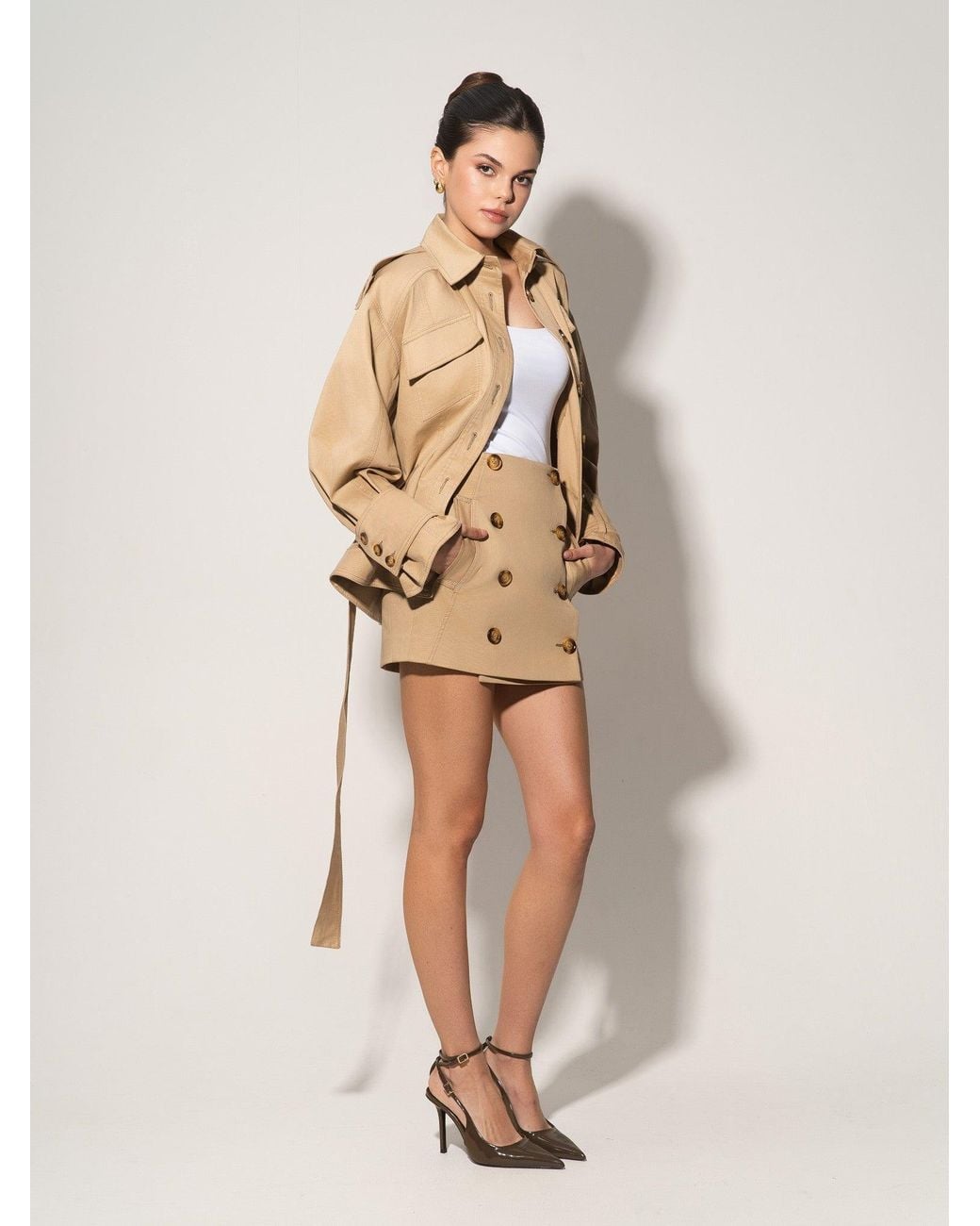 Tia Dorraine Natural Button Front Mini Skirt