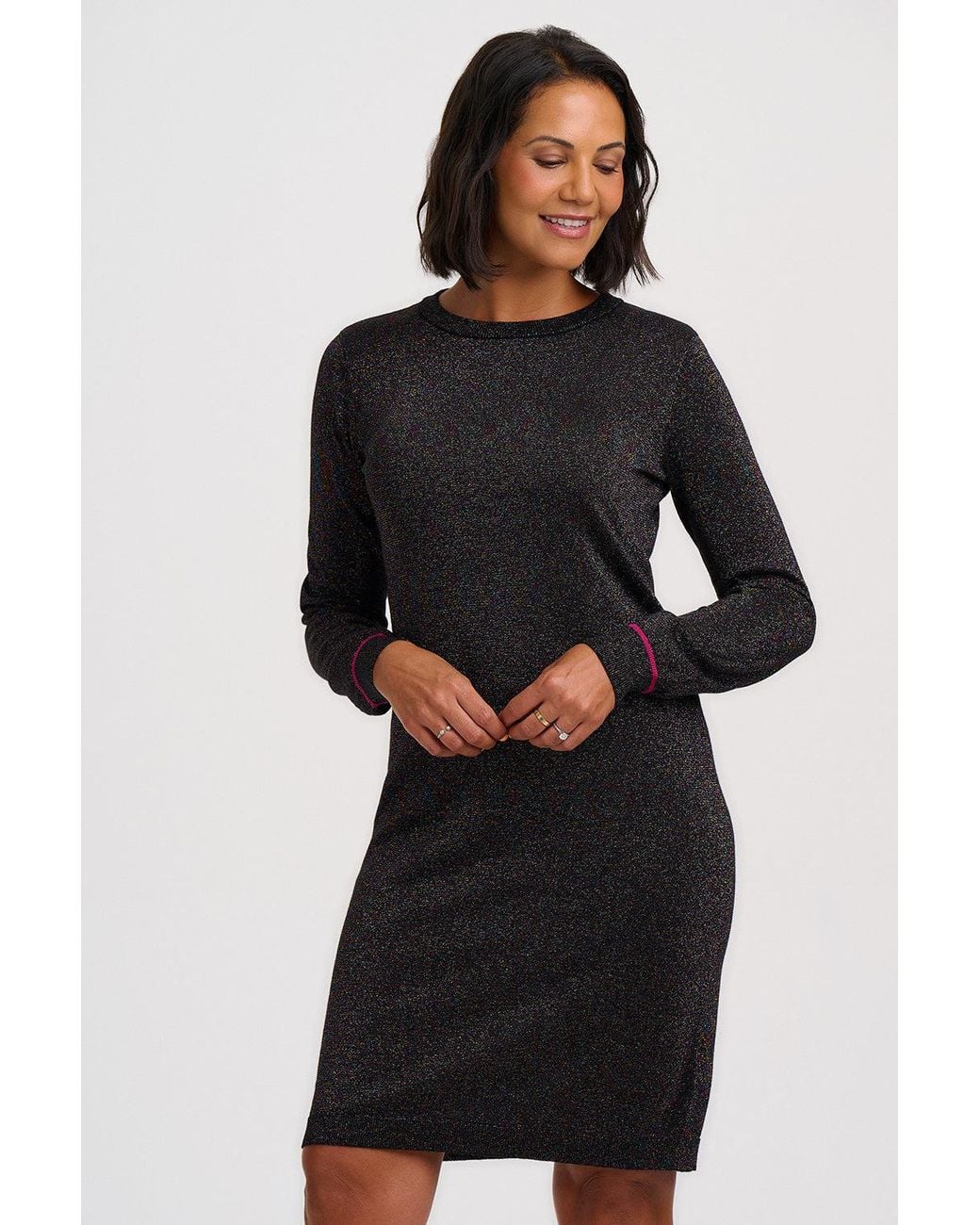 Sugarhill Black Kyra Sparkly Knitted Short Dress