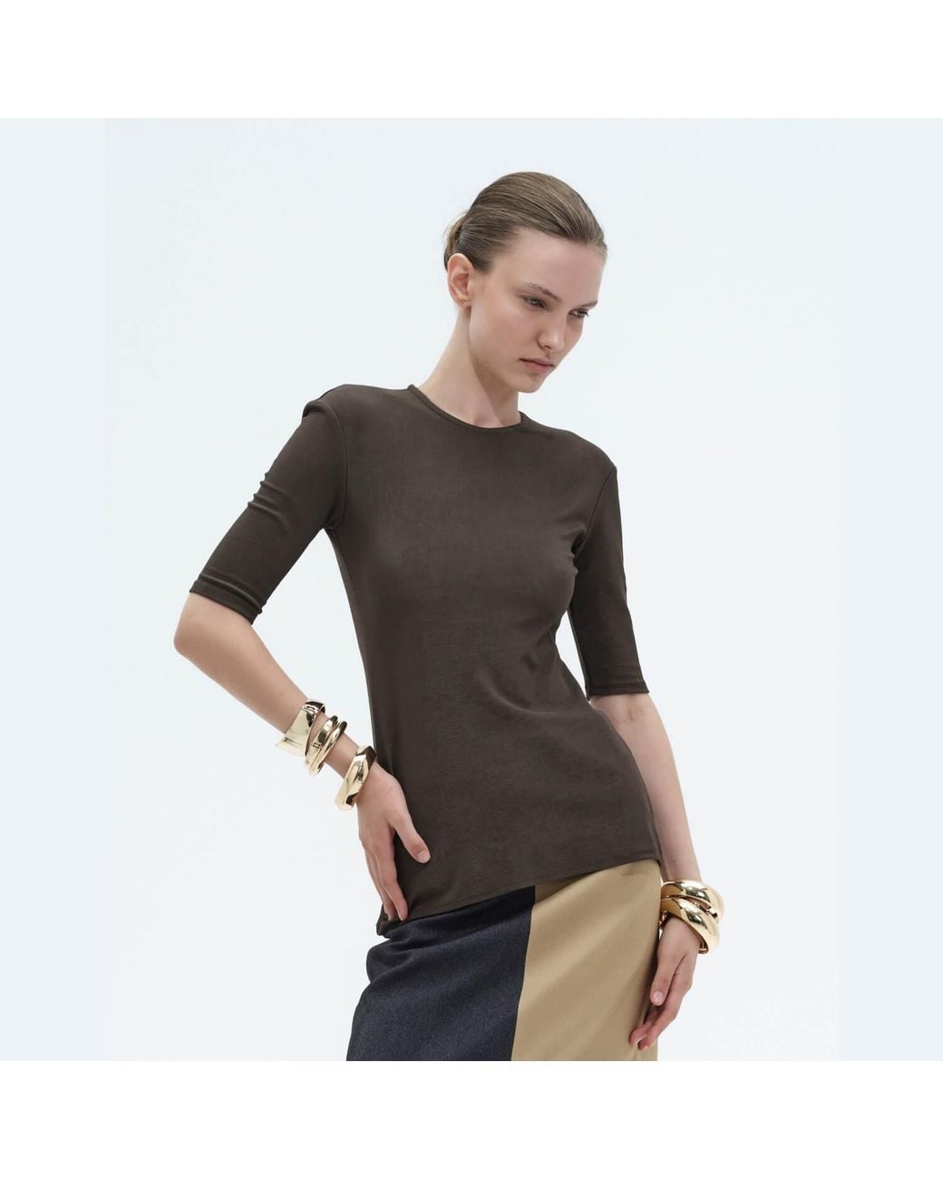 Elamins Brown Three Quarter Sleeve Top
