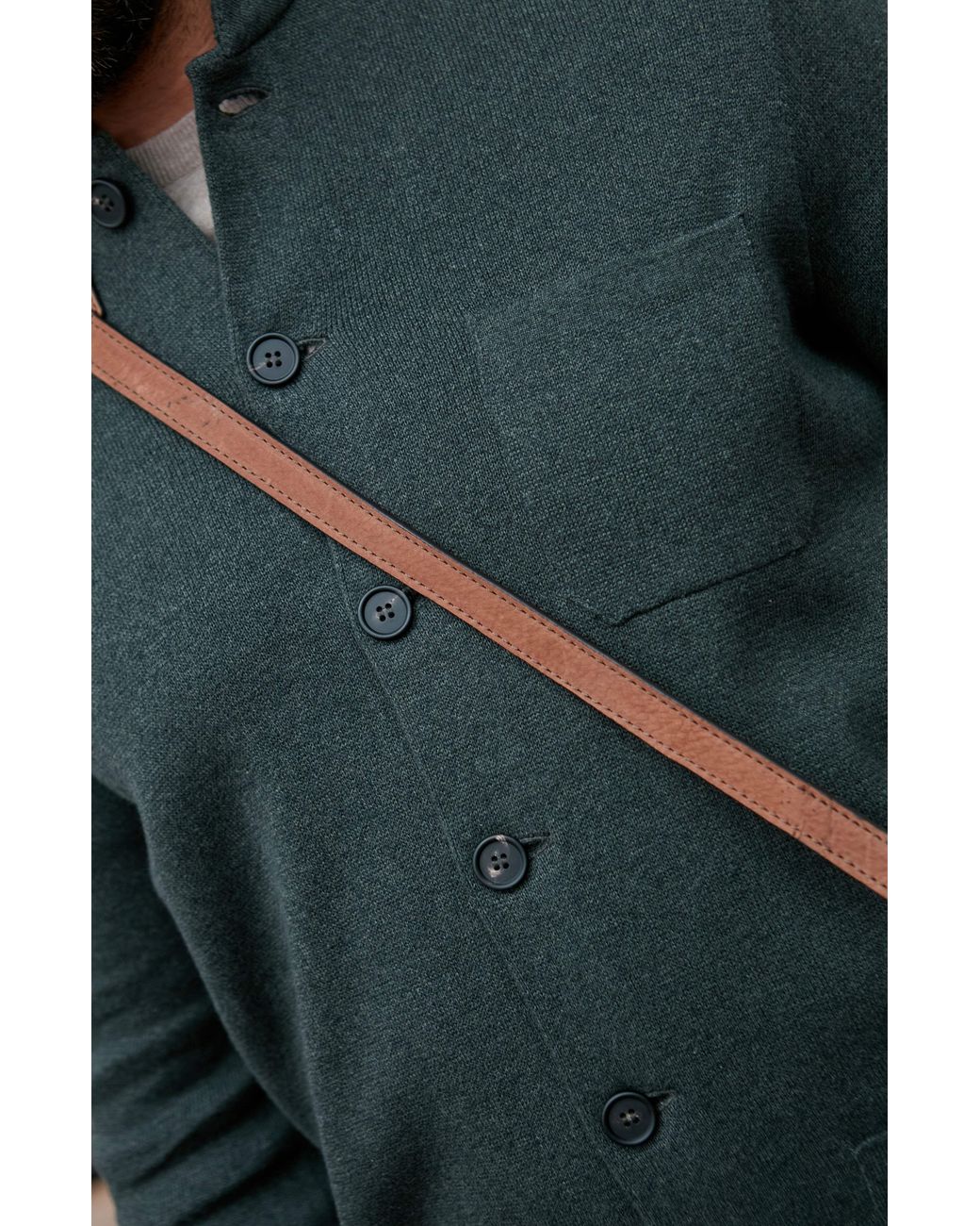 Paul James Knitwear Green Midweight Cotton Jaipurr Knitted Nehru Jacket for men