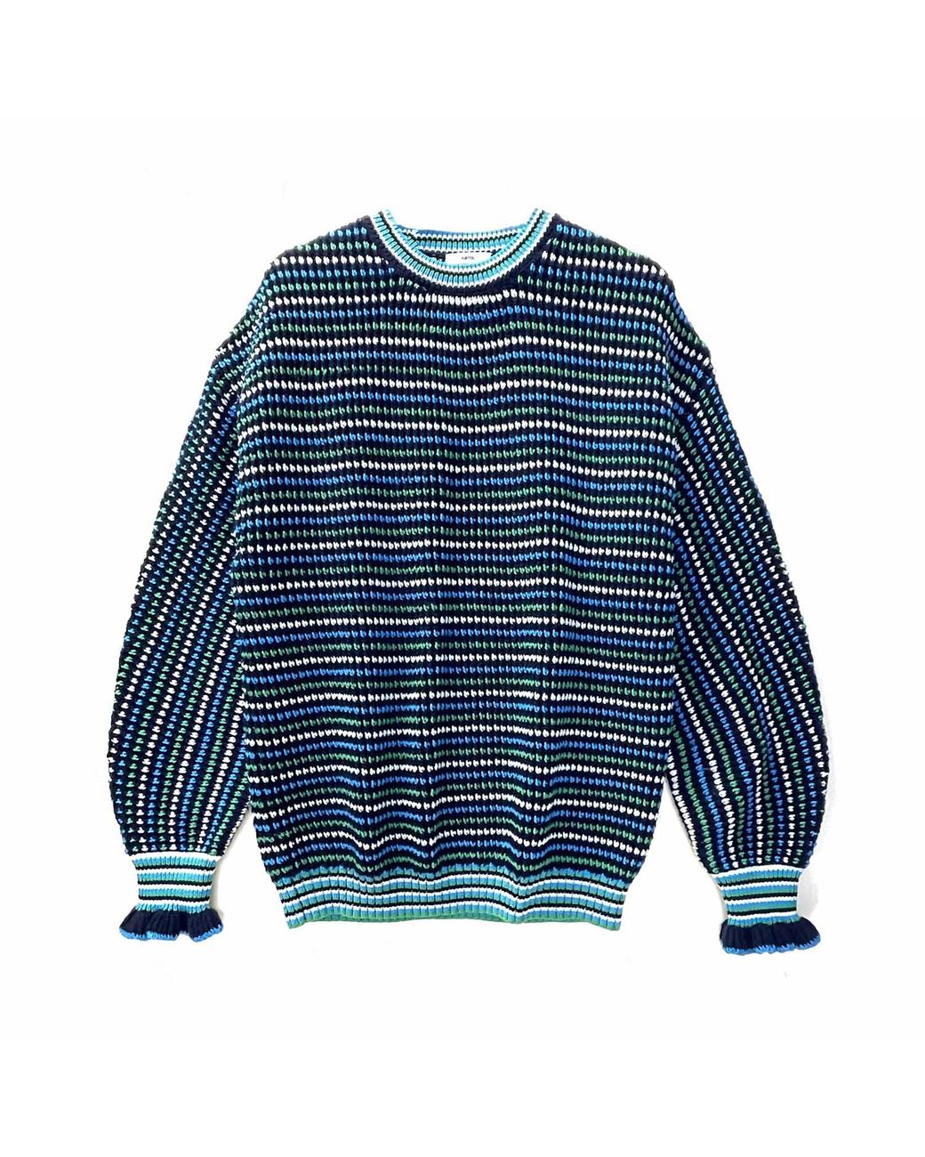 Arto. Blue Yeah! Cozy Wool Ruffles Stripes Oversized Pullover for men