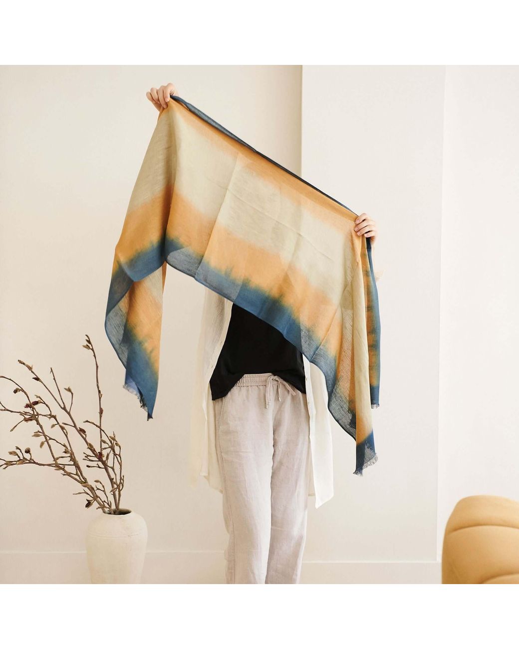 Variously Blue Oceana Soft Linen Silk Handloom Scarf