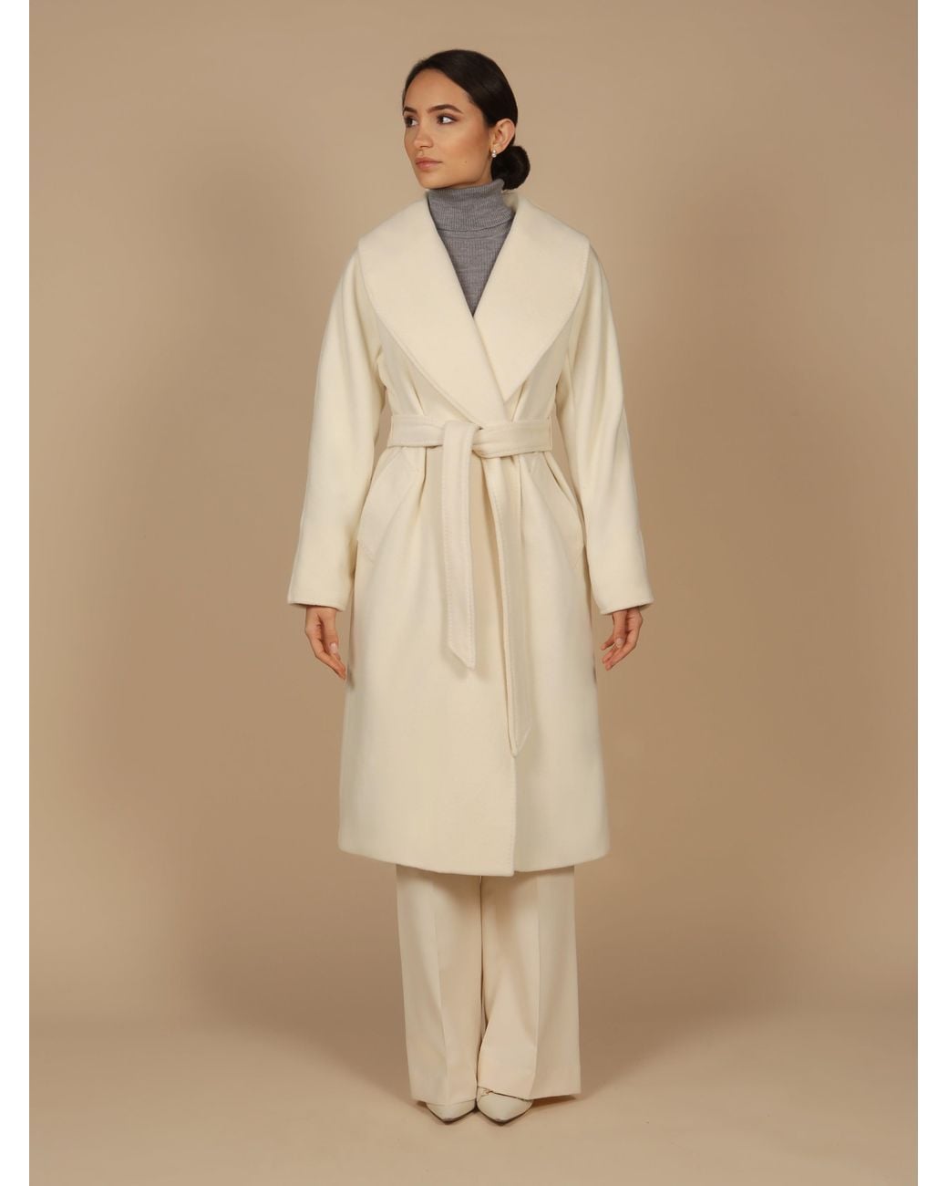 Santinni Natural 'Hepburn' 100% Italian Virgin Wool & Cashmere Coat