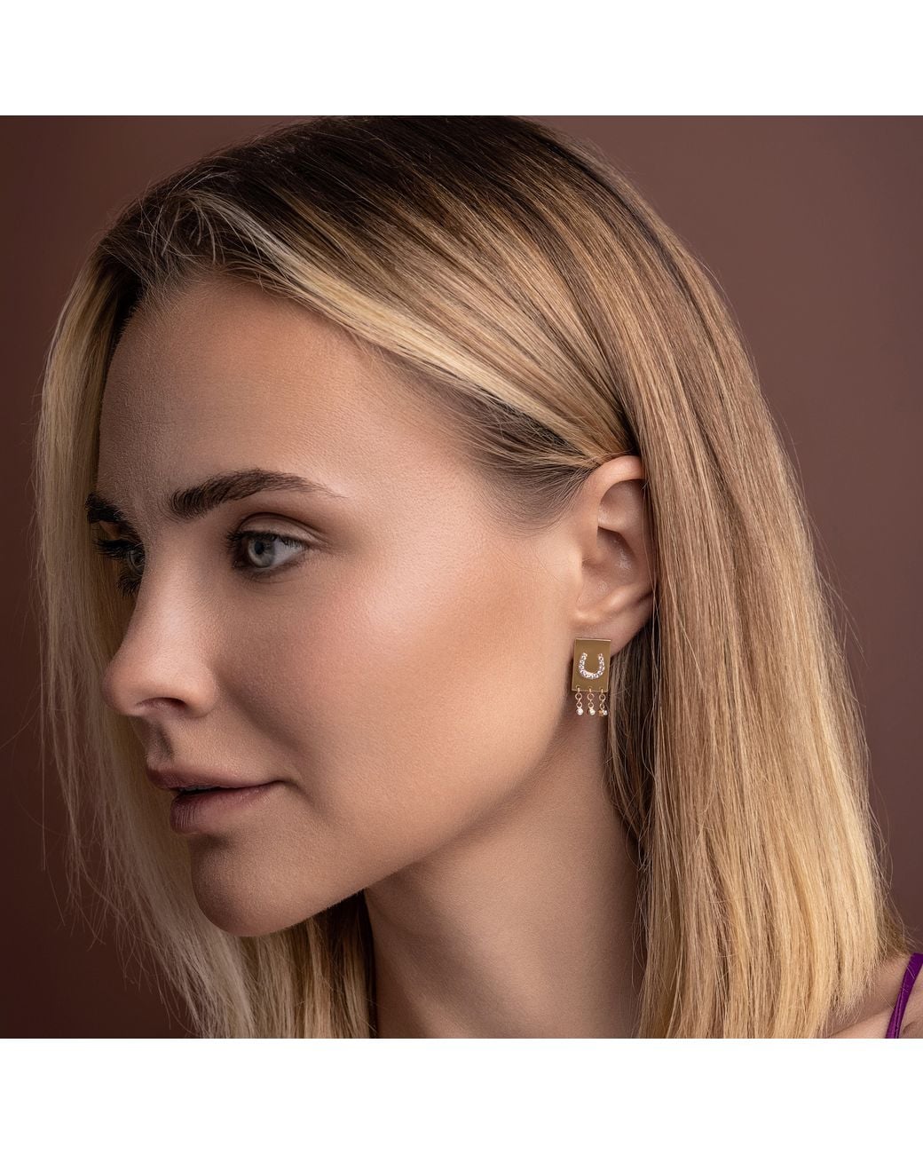 Jewelbird Metallic Diamond Horseshoe Earrings