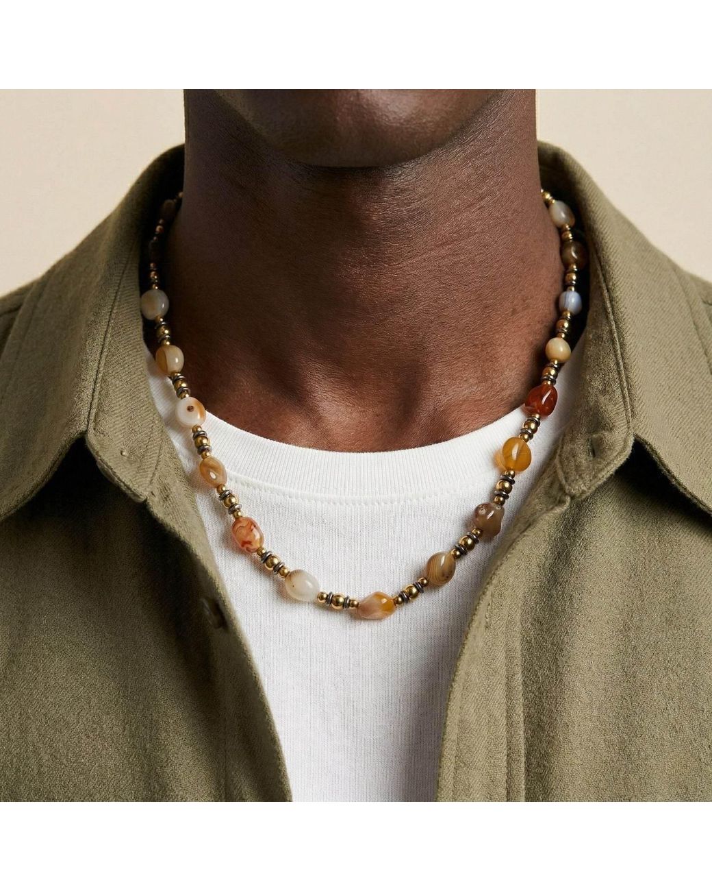 Jaredjamin Metallic Clayton Agate Necklce for men