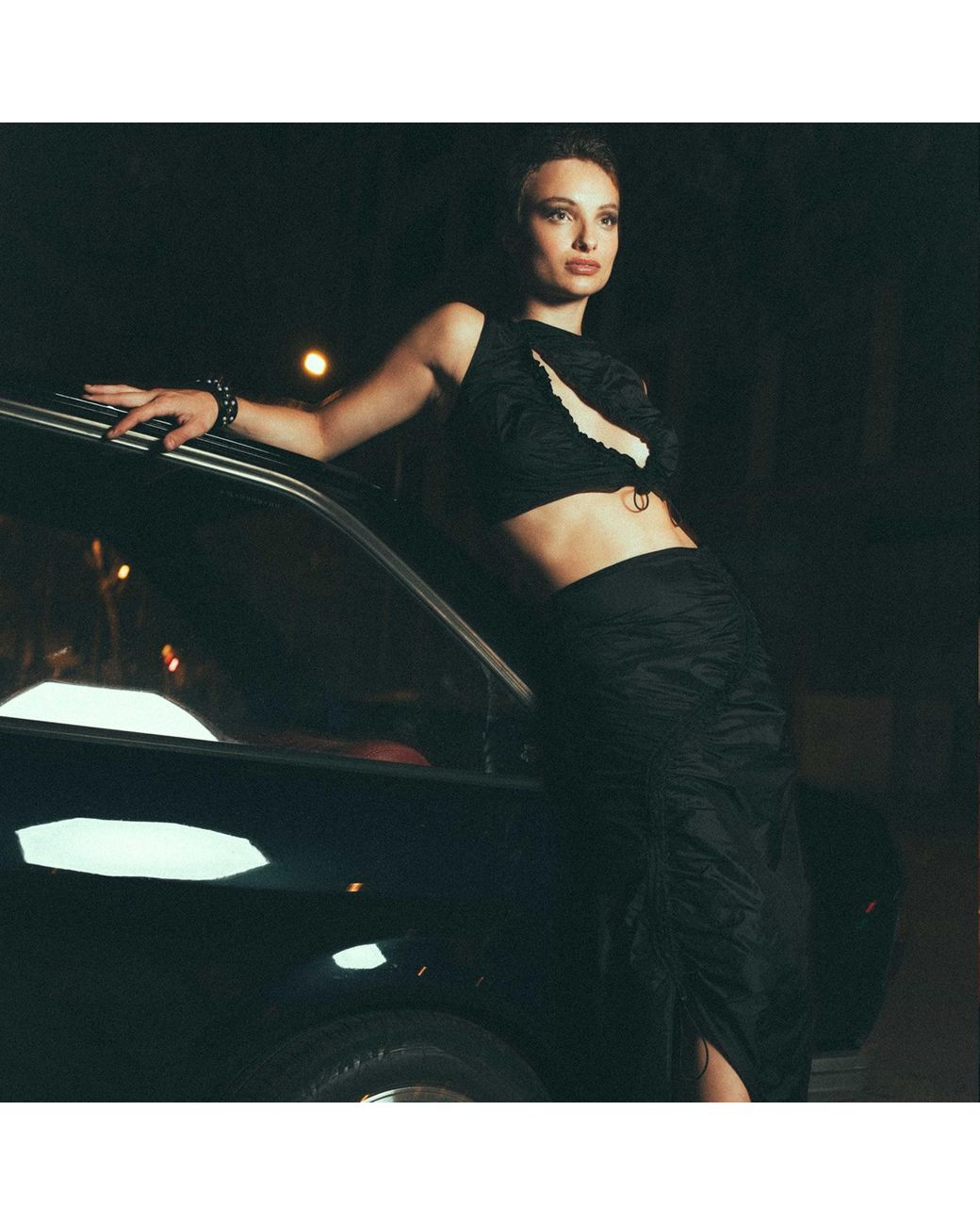 Audrey Vallens Black Spades 2 Gathered Seam Skirt