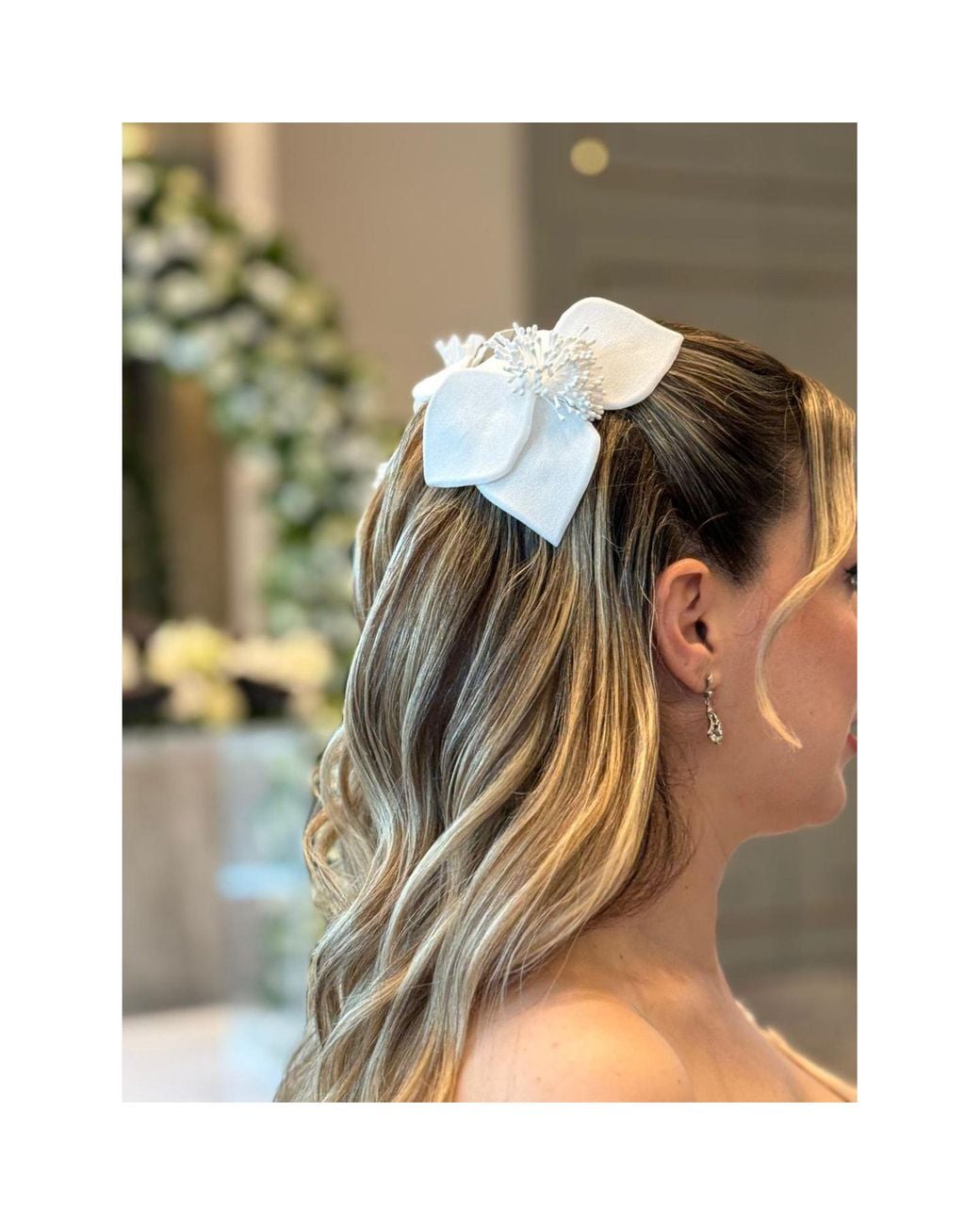 Yeva Sebastia White Crepe Flower Bridal Hair Pin Set