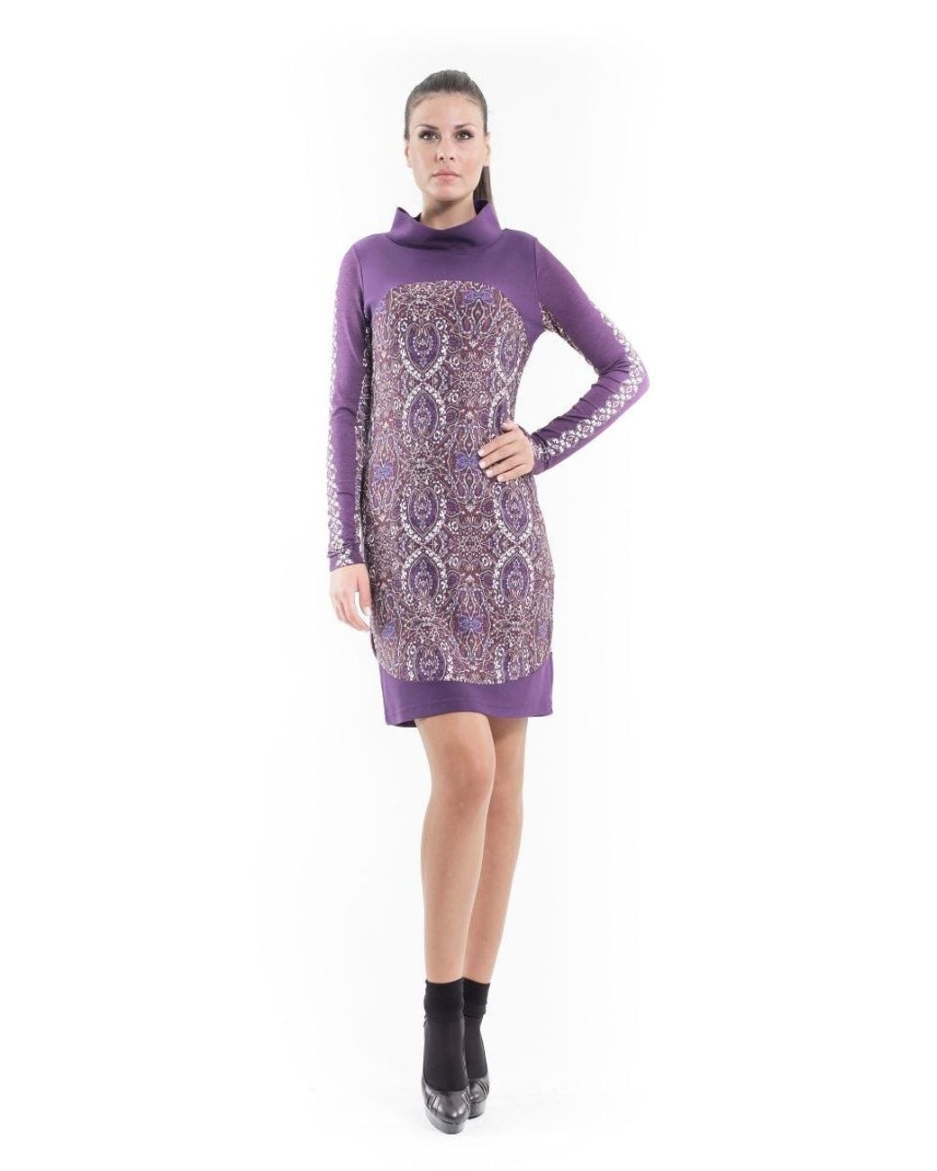 Conquista Purple Straight Print Mini Dress