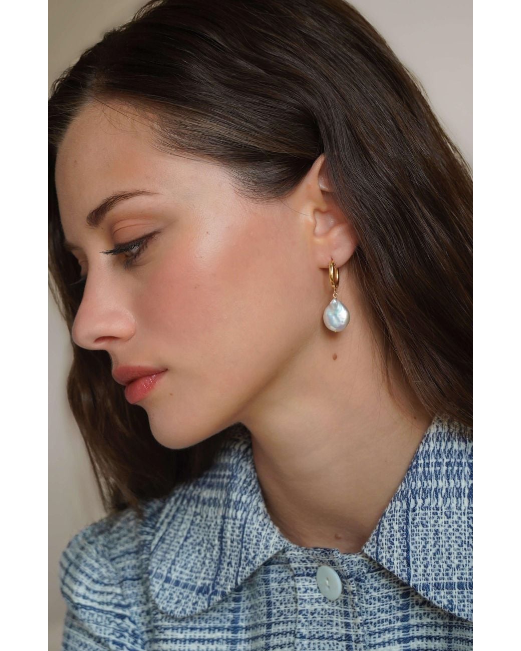 Katy Faye Metallic Moon Pearl Earrings
