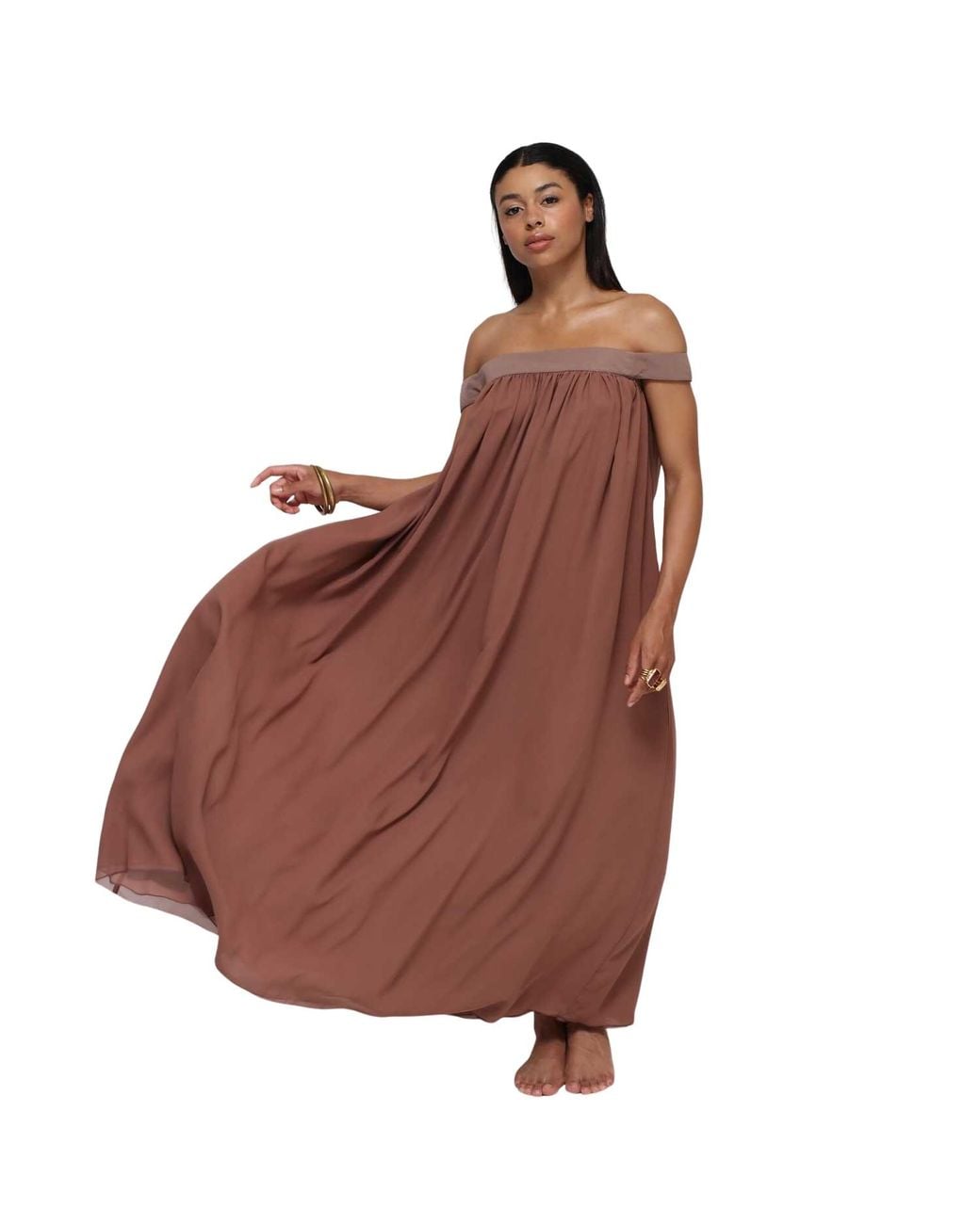 Humans & Land Brown The Bilqis – Chiffon Silk Dress