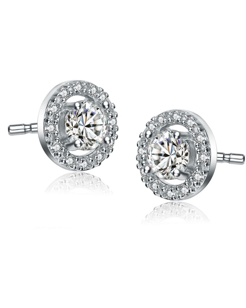 Genevive Jewelry Metallic Rachel Glauber Rhodium Plated With Clear Round Cubic Zirconia Halo Stud Earrings