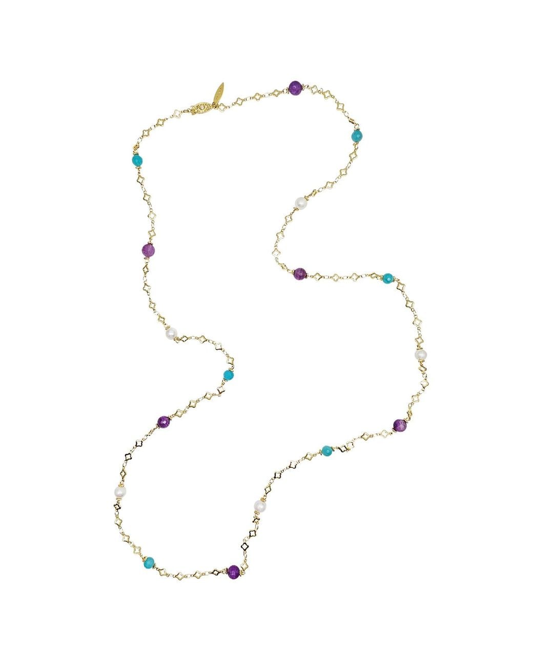 Farra White Amethyst Amazonite & Pearl Long Station Necklace