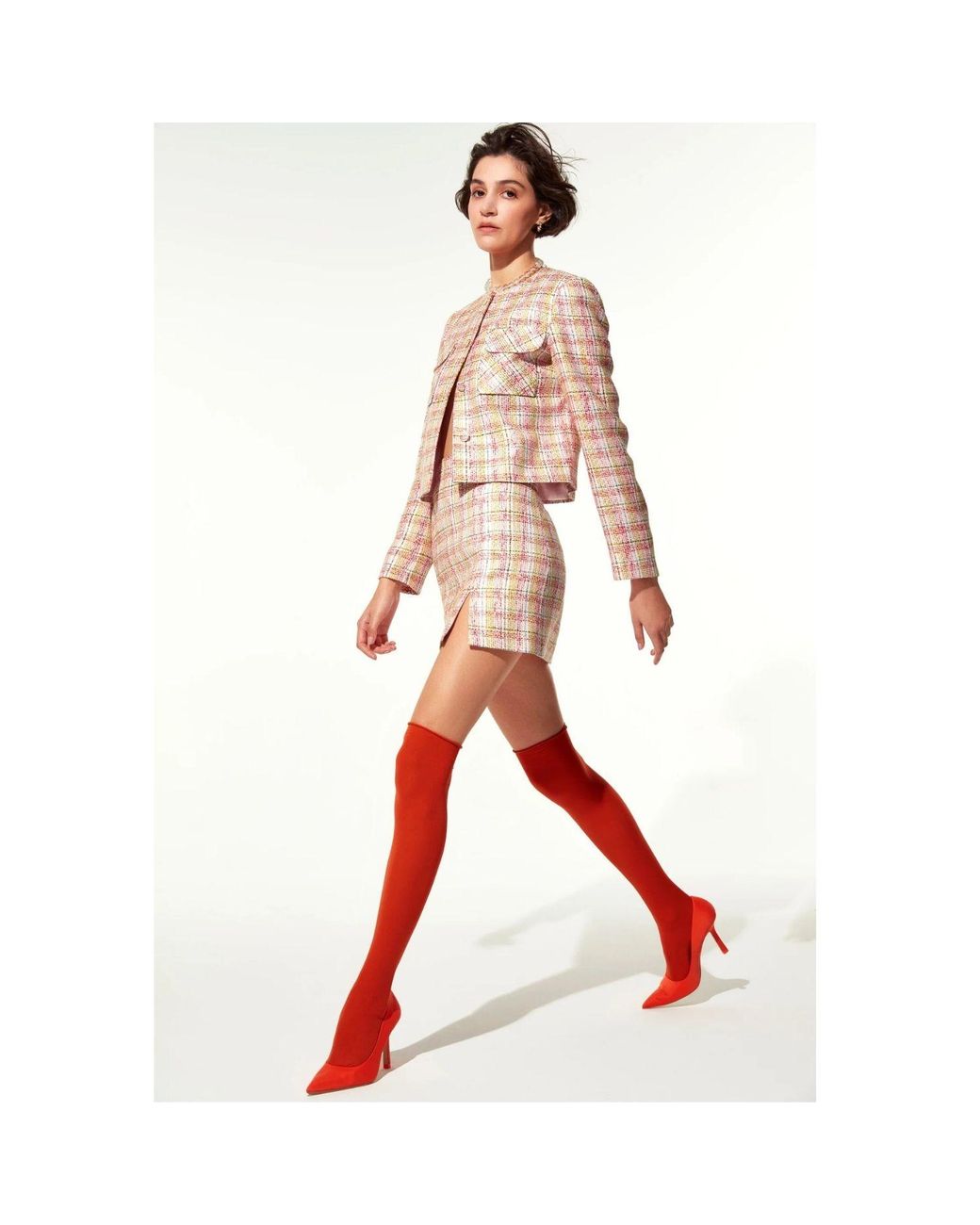 NAZLI CEREN Multicolor Vance Cotton Tweed A-Line Skirt