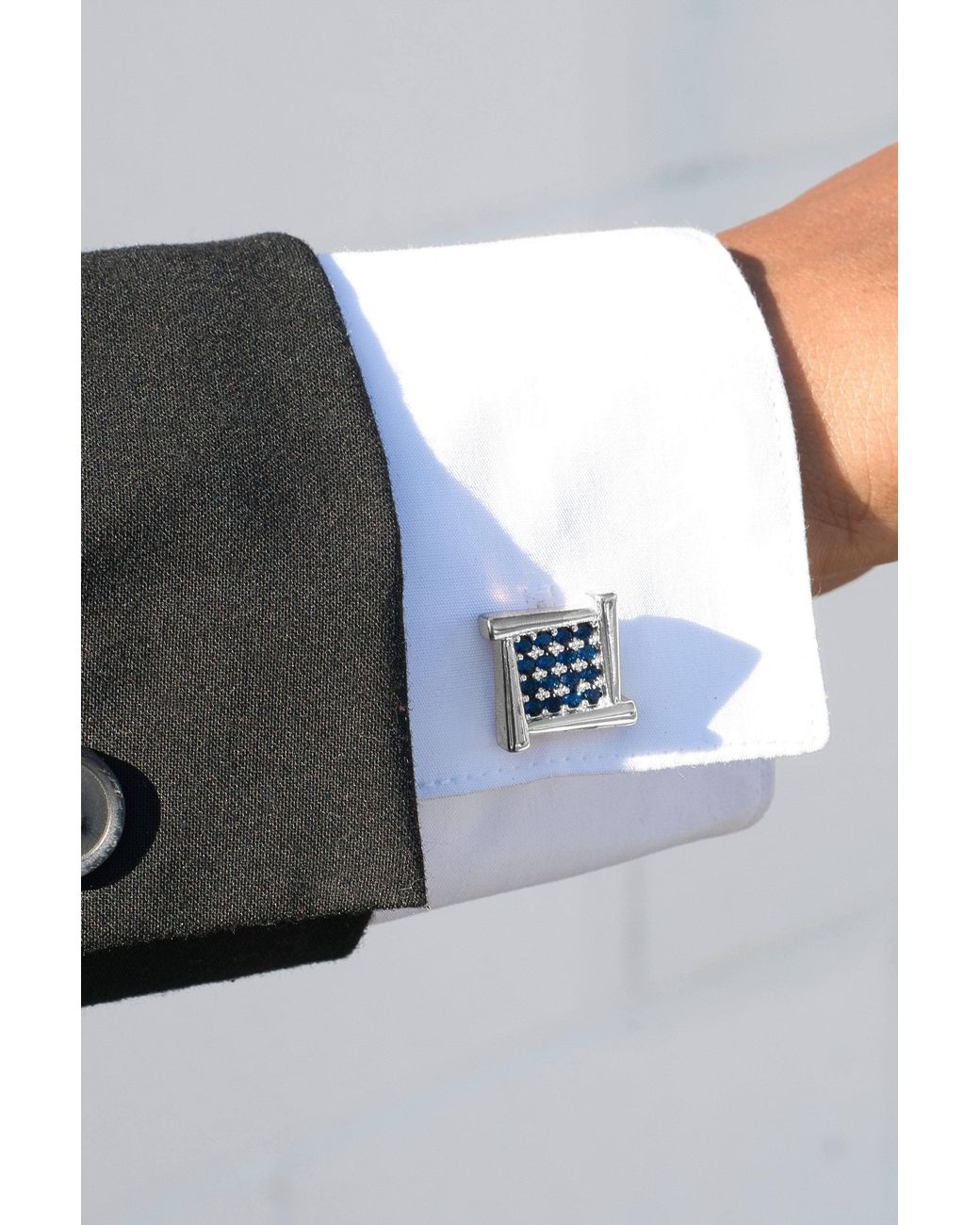 Classicharms Blue Atlas Sapphire Square Grid Cufflinks for men