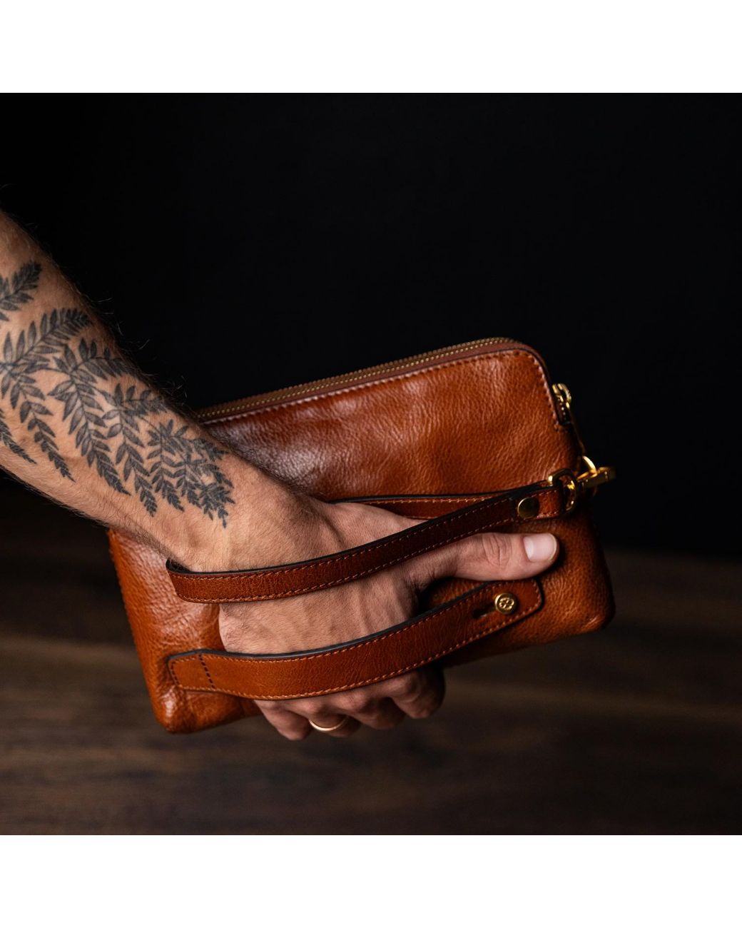 Time Resistance Brown Leather Clutch for men