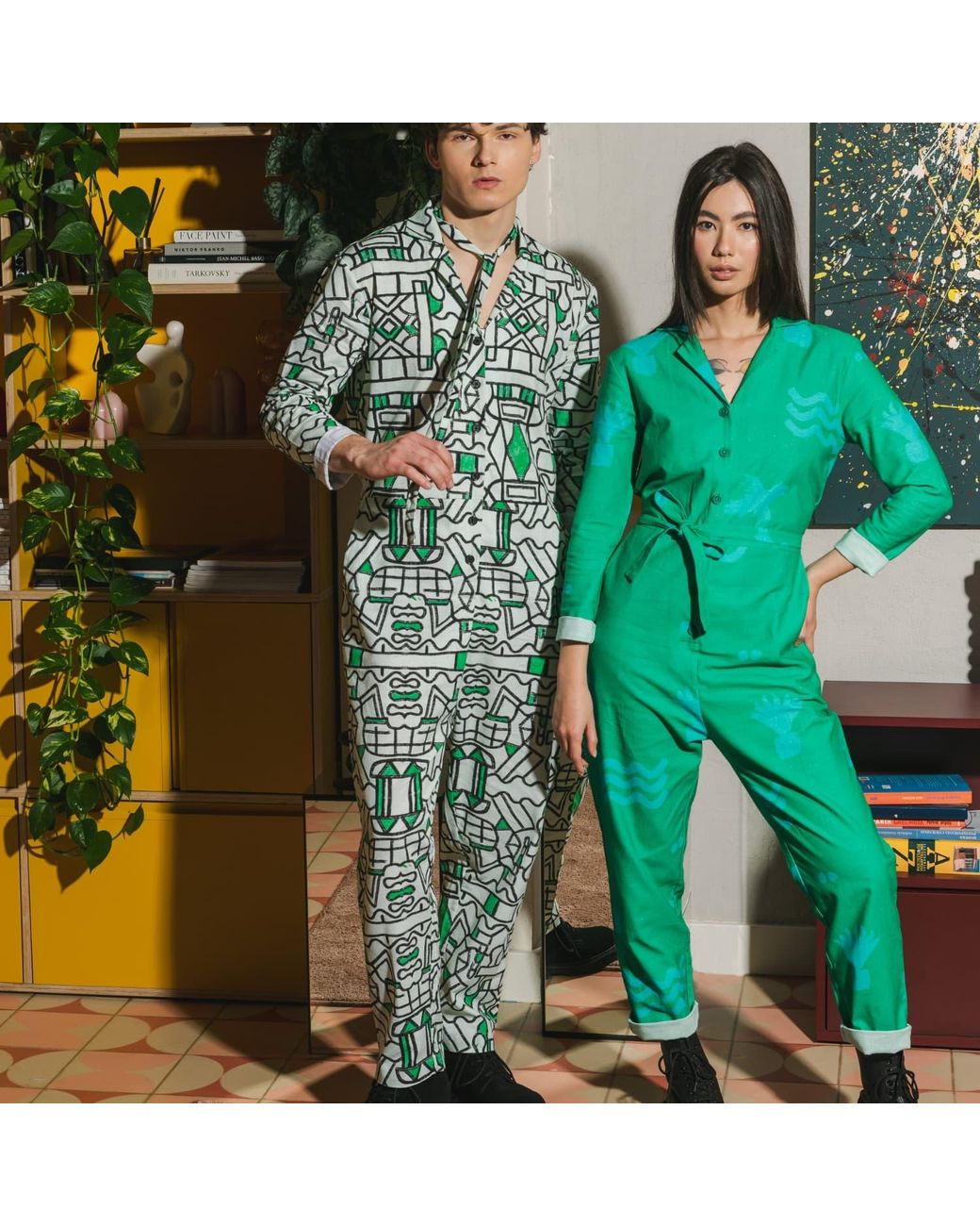 Wild Clouds Green Organic Cotton & Linen Jumpsuit