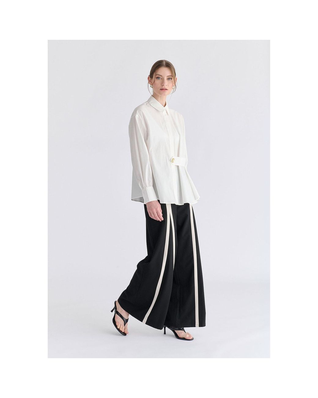 Paisie Black Contrast Detail Wide Leg Trousers