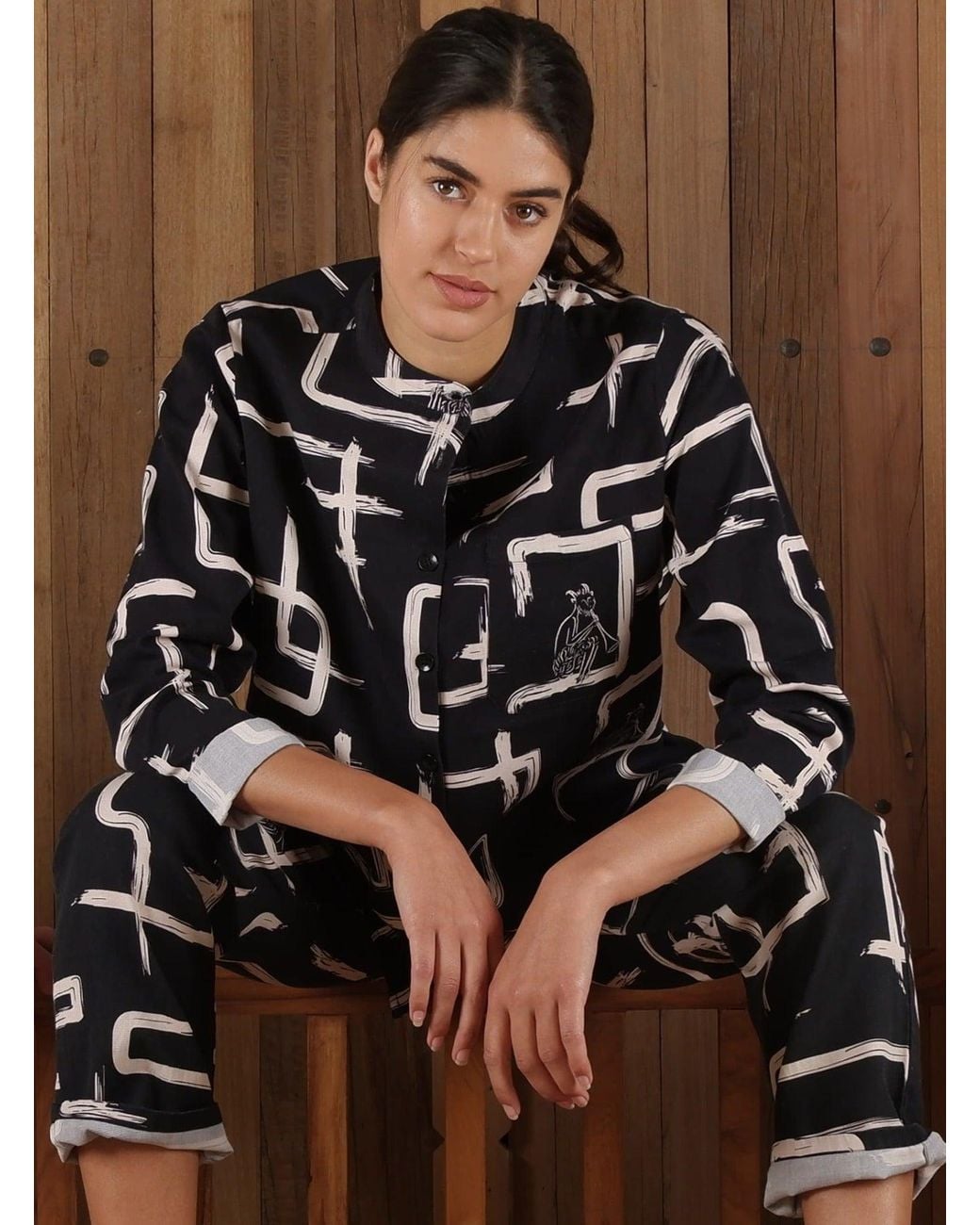 Wild Clouds Black Organic Cotton & Linen & Shirt