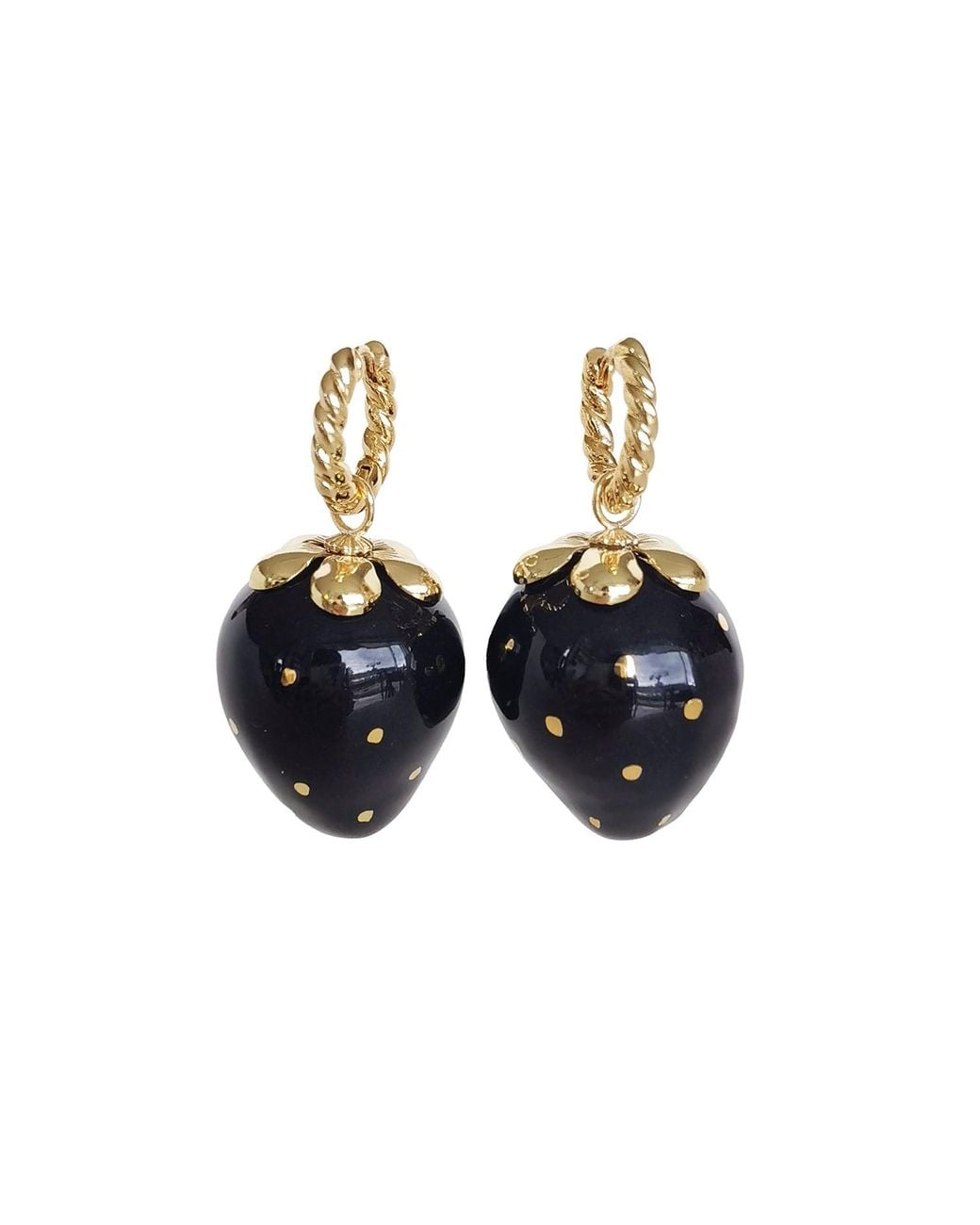 POPORCELAIN Golden Black Porcelain Strawberry Earrings