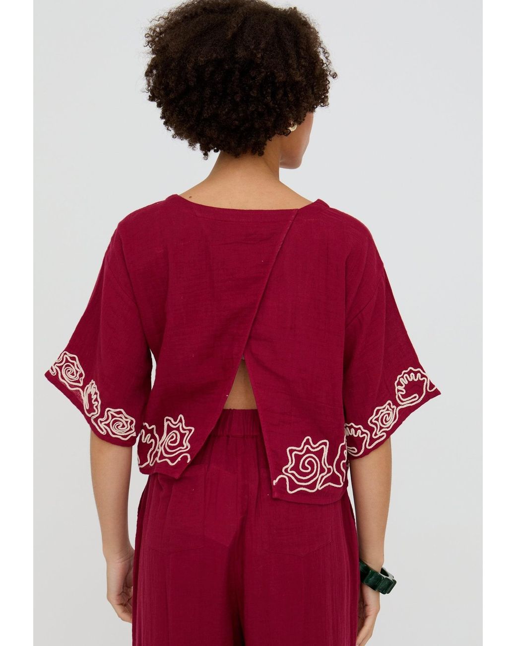 Raffya Milly Embroidered Split Open Back Blouse