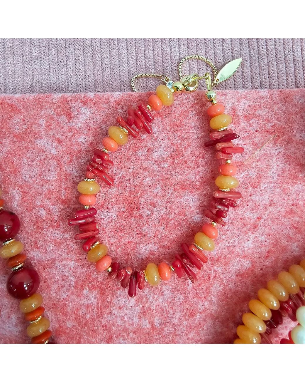 Farra Red Bamboo Coral & Aventurine Mixed Bracelet