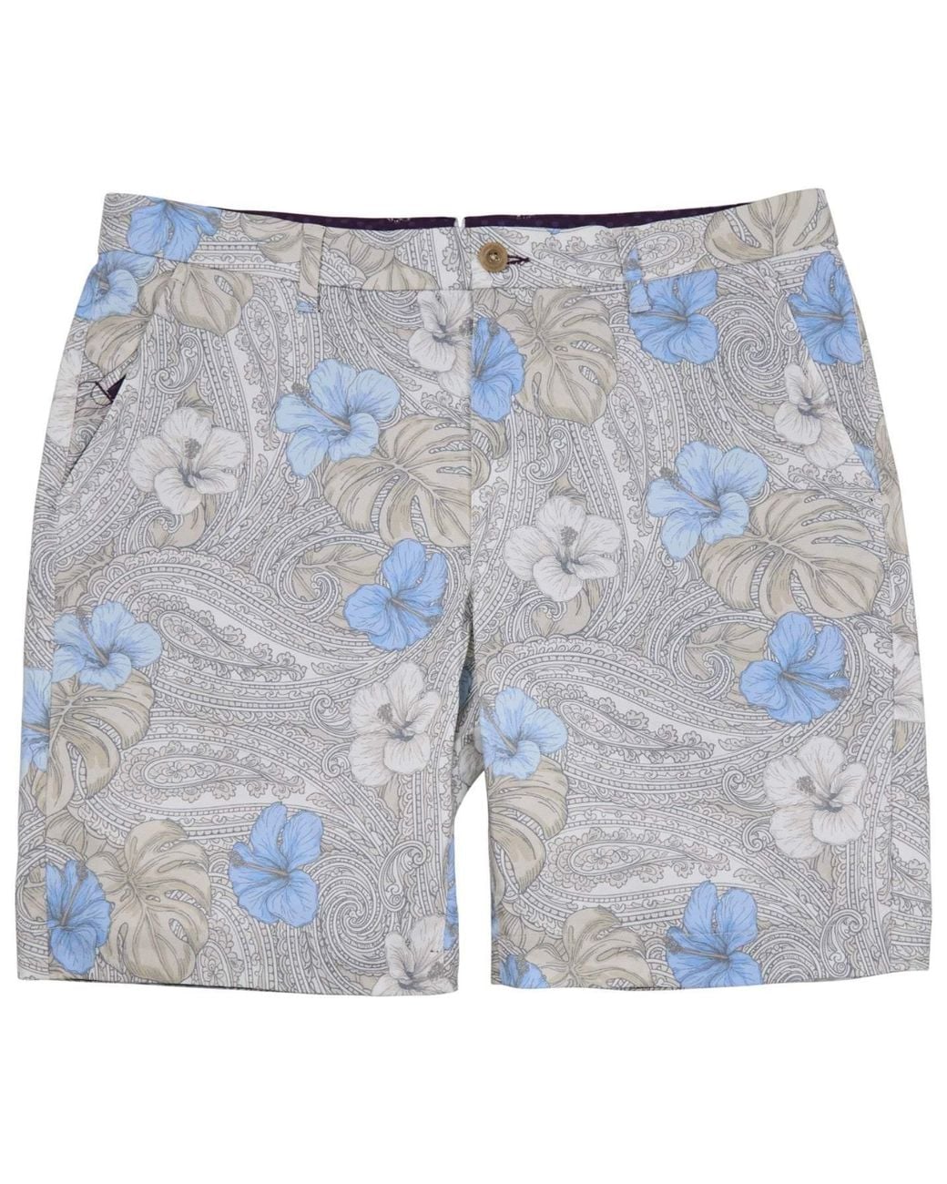 Lords of Harlech Blue Neutrals Clyde Tropical Paisley Natural Flat Front Short for men