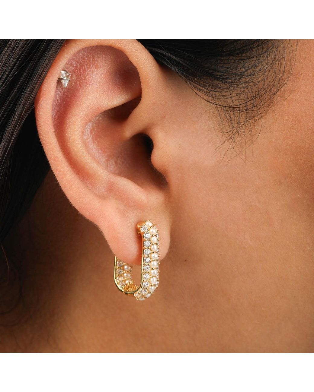 Preeti Sandhu Metallic Summer Sparkle U-Shaped Pearl Hoops
