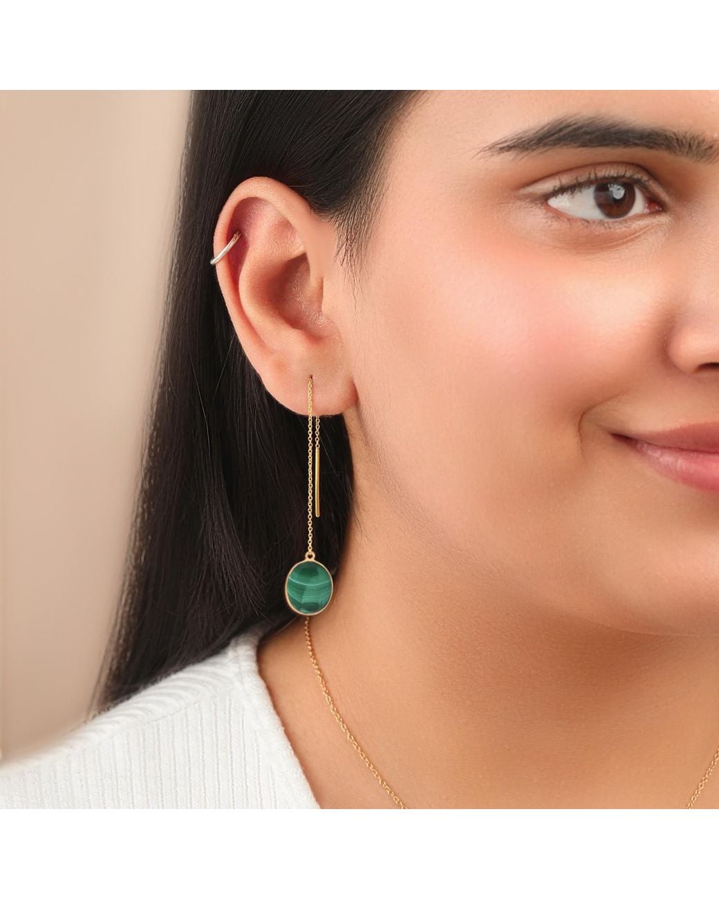 Preeti Sandhu Green Natural Malachite Threader Earrings