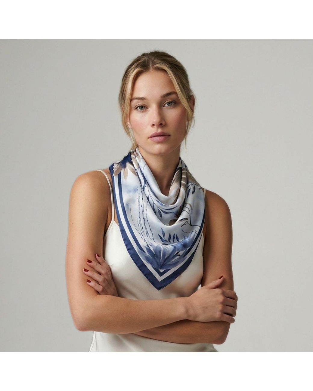 Hi Silk Blue Beautiful Botanicals Large Square Silk Twill Scarf